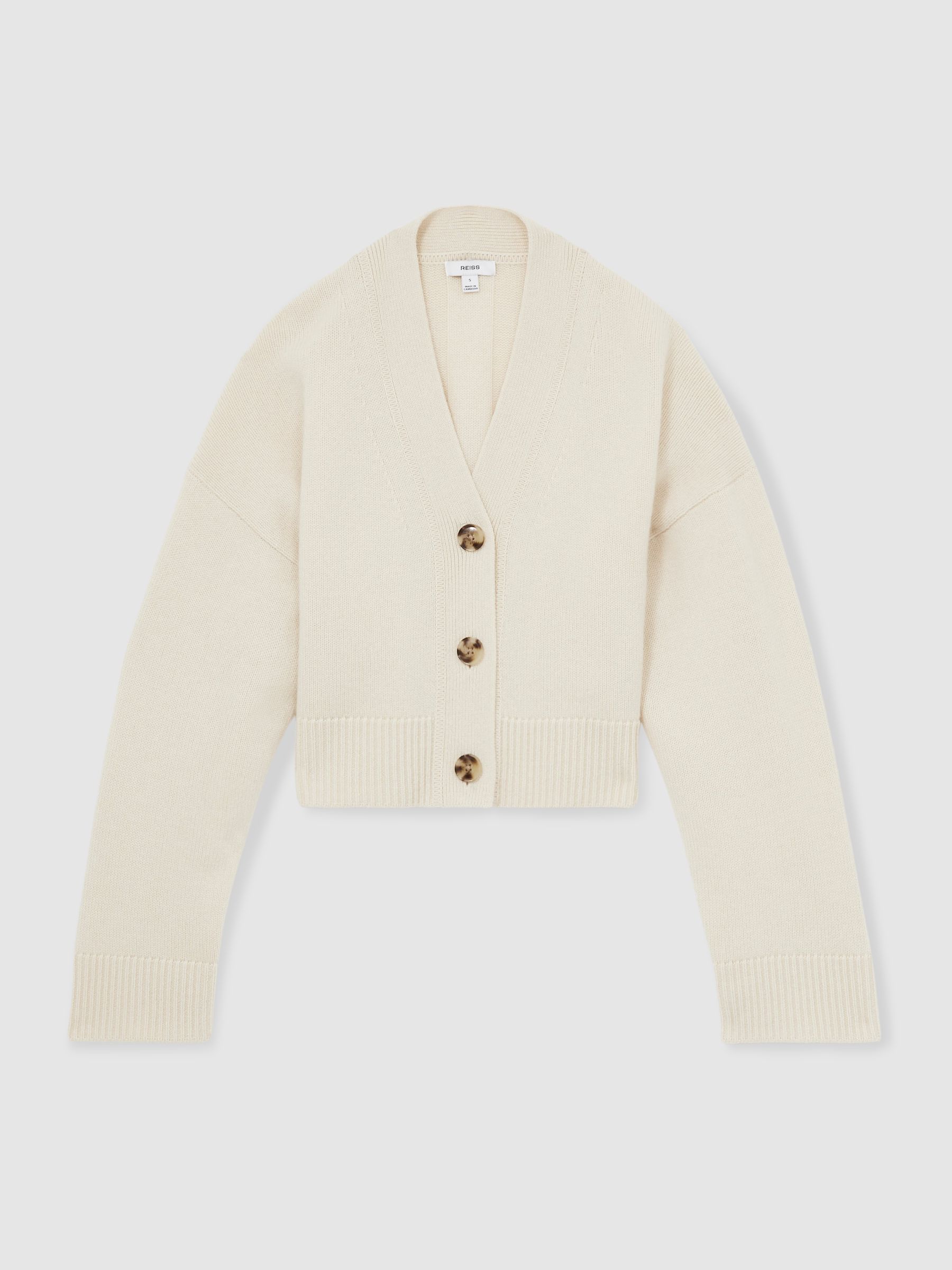 Wool-Cashmere Cropped Cardigan in Cream - Image 2 of 6