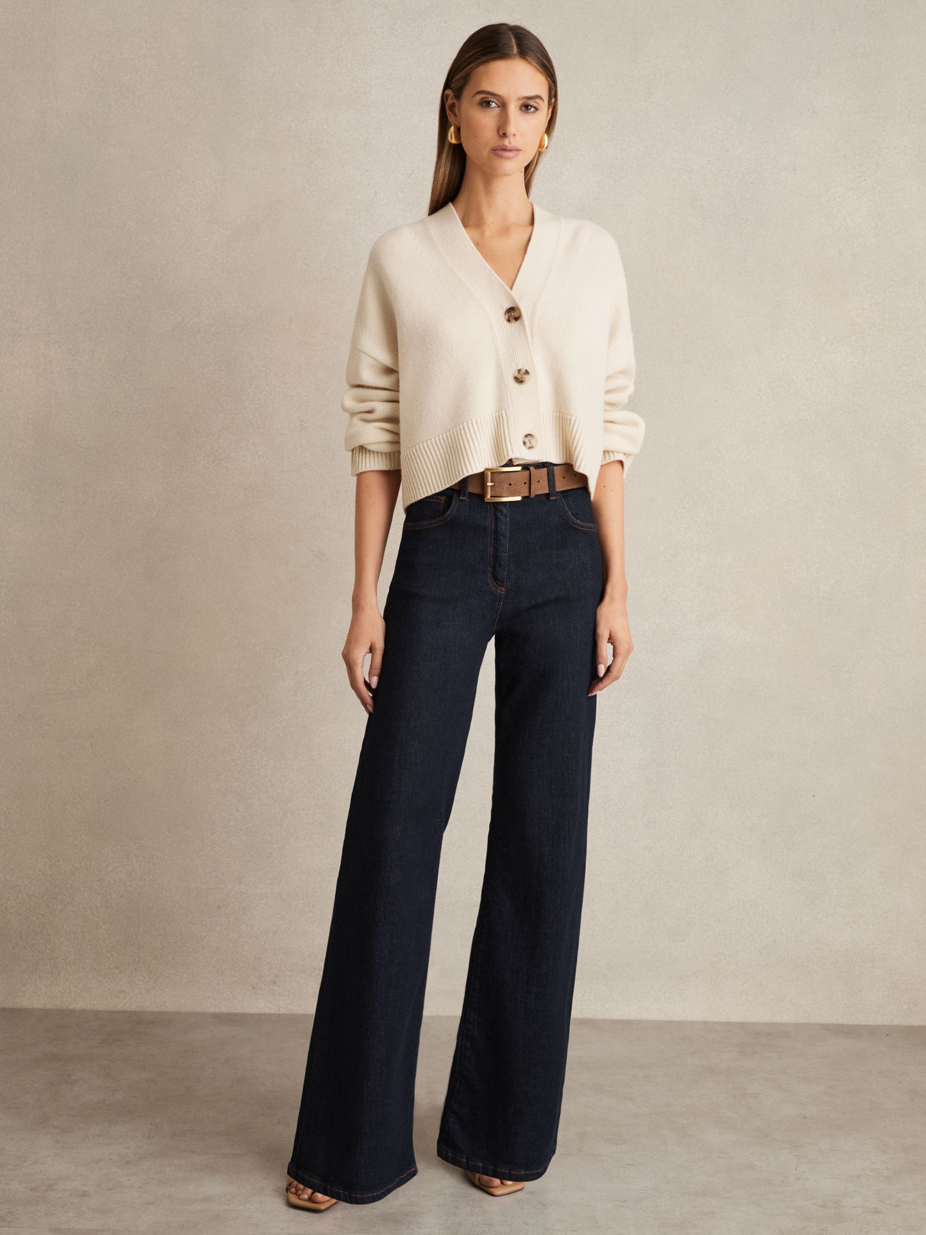 Wool-Cashmere Cropped Cardigan in Cream - Image 3 of 6