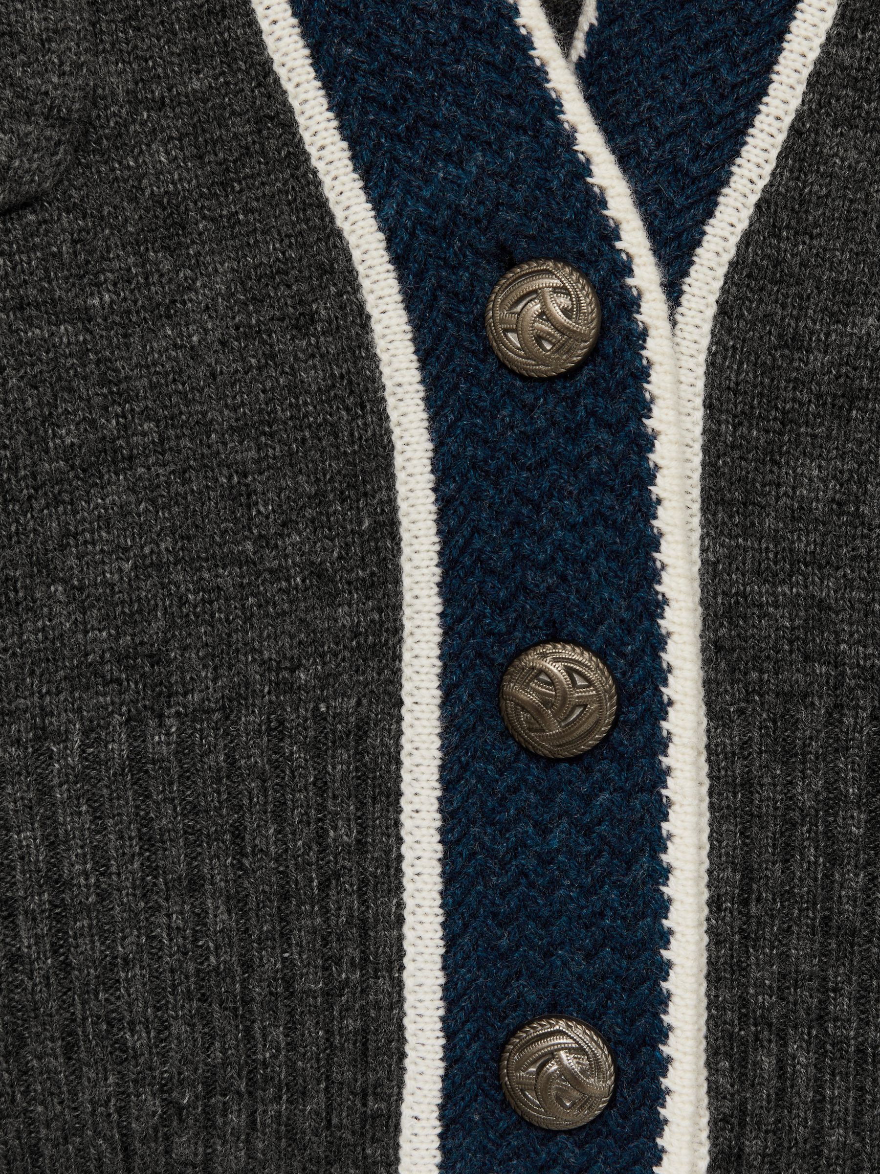 Wool-Cashmere Tipped V-Neck Cardigan in Charcoal - Image 6 of 6