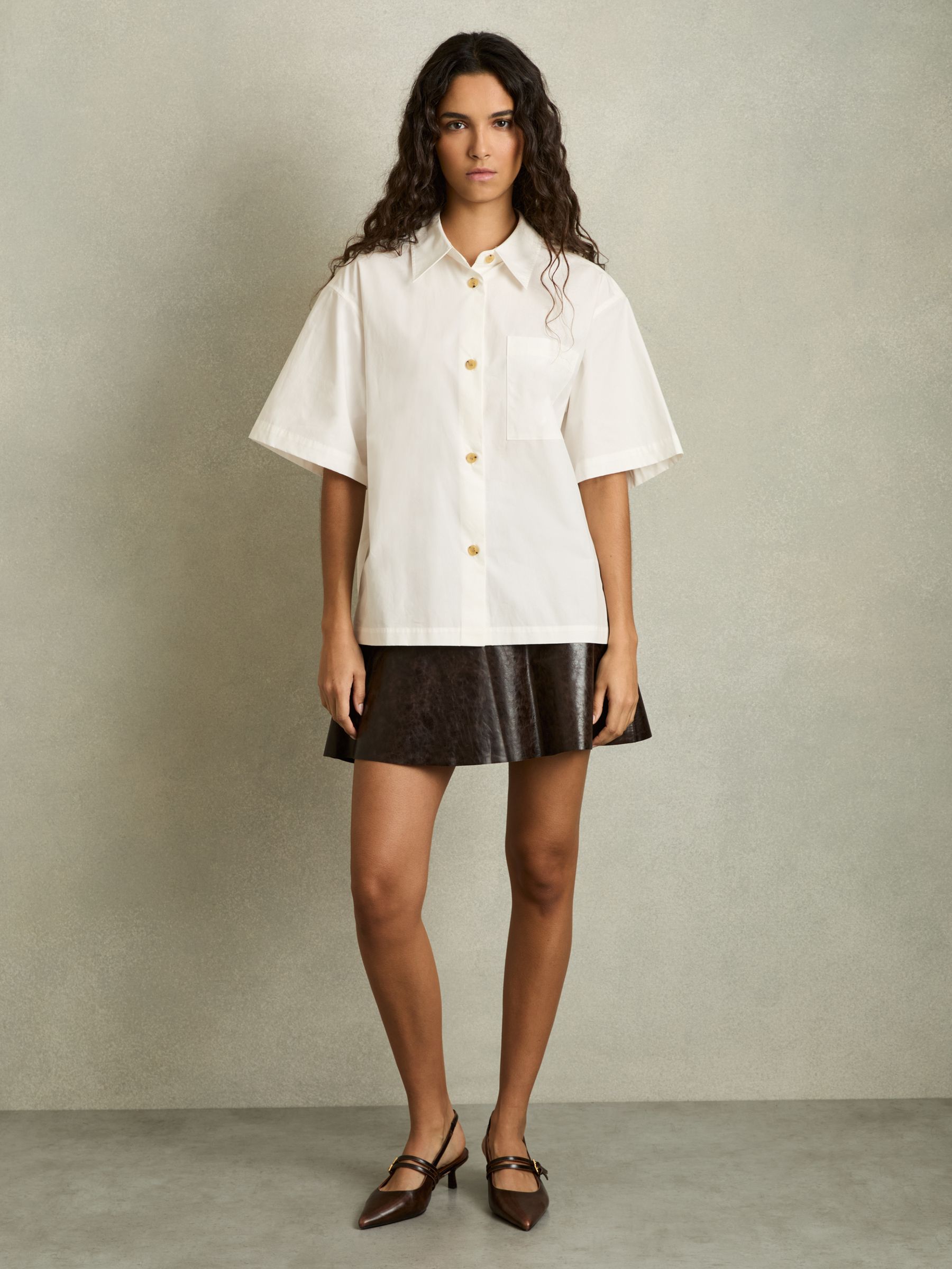 Cotton Short-Sleeve Shirt in White - image 3