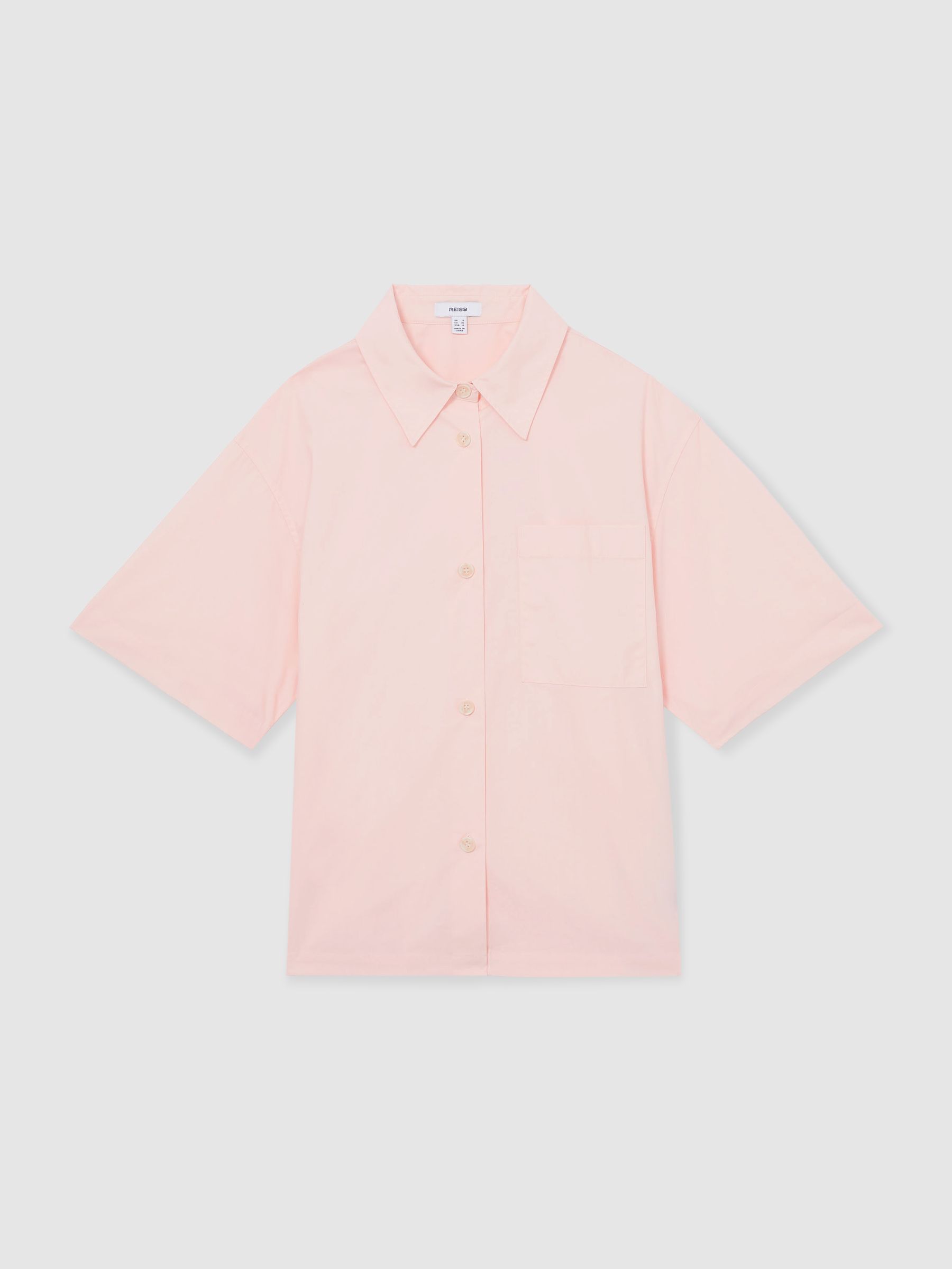 Cotton Short-Sleeve Shirt in Coral - Image 2 of 5