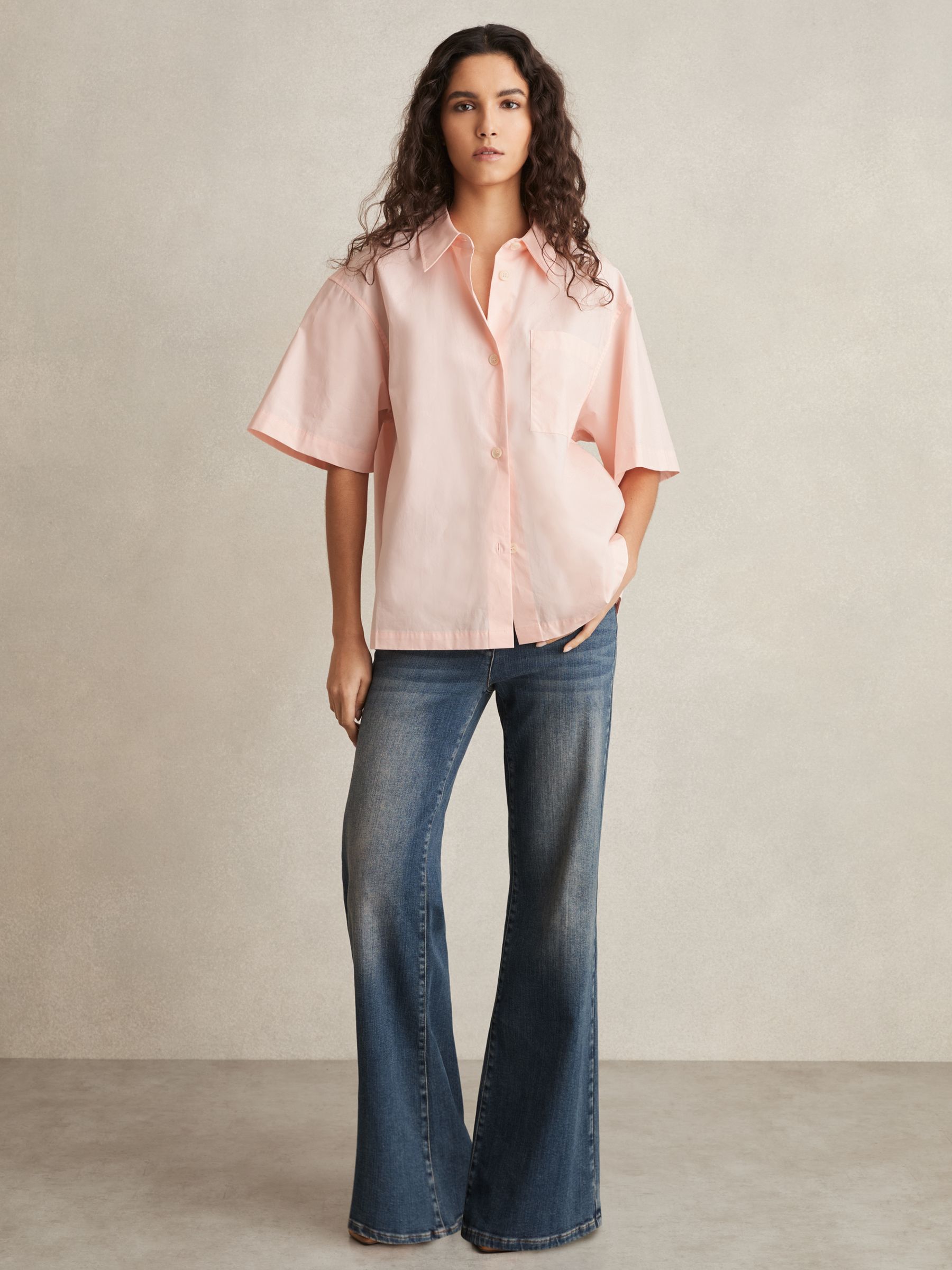 Cotton Short-Sleeve Shirt in Coral - Image 3 of 5