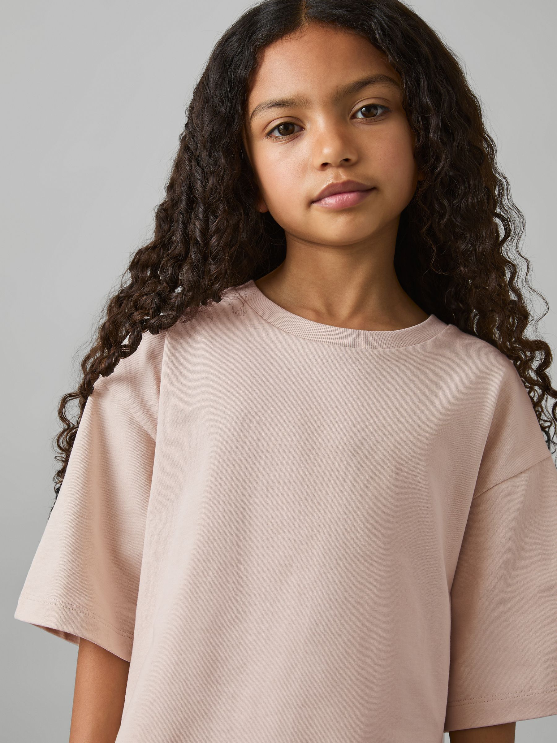 9-13 yrs Oversized Cotton Crew-Neck T-Shirt in Pink - Image 1 of 4