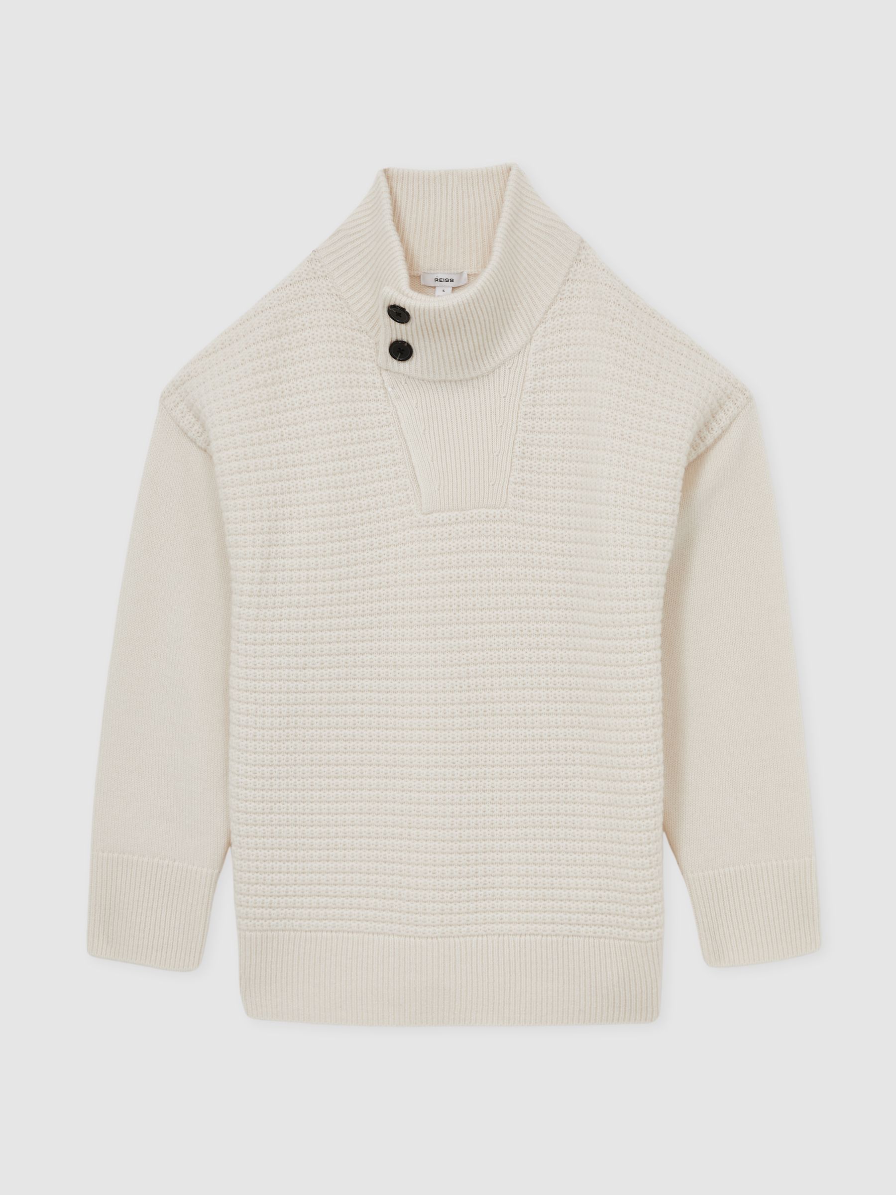 Wool-Cashmere Button-Neck Jumper in White - Image 2 of 5