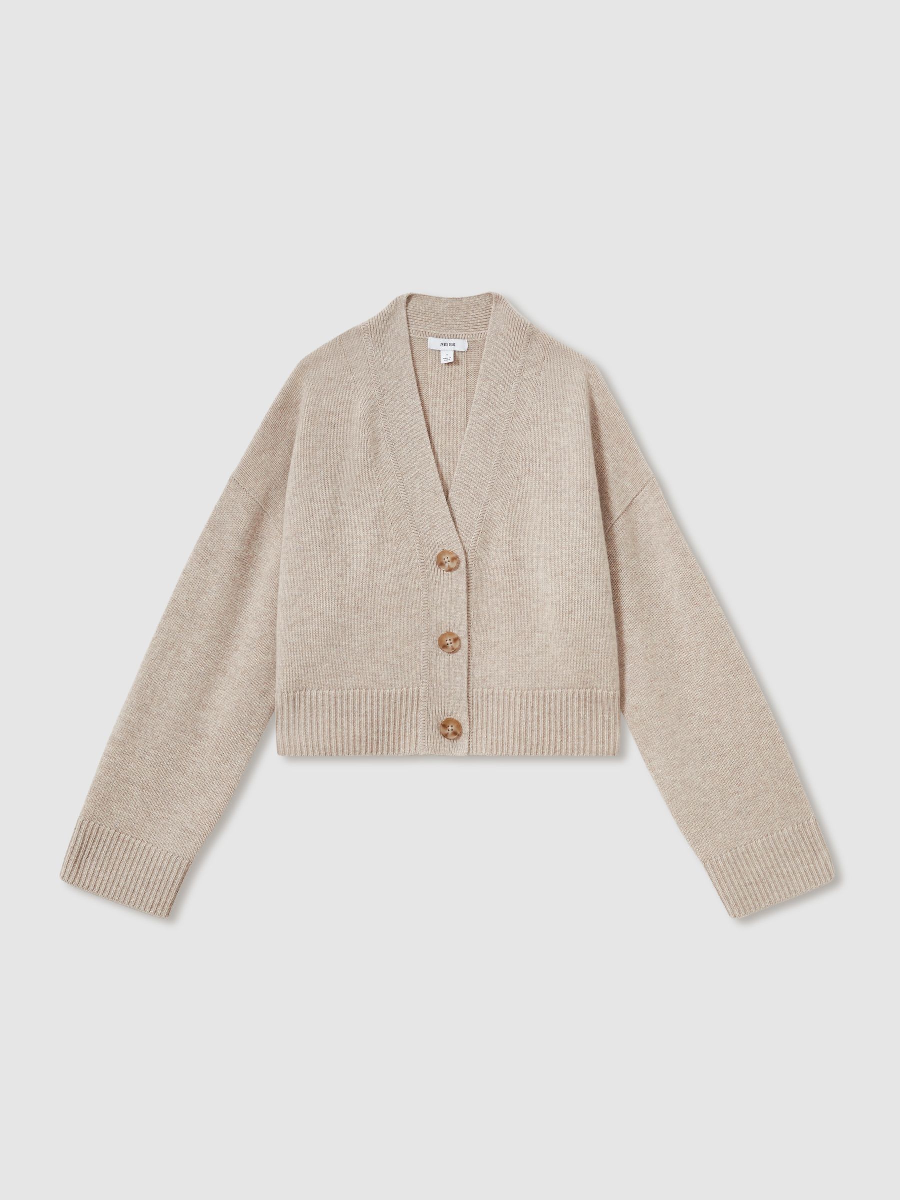 Wool-Cashmere Cropped Cardigan in Oatmeal - Image 2 of 6