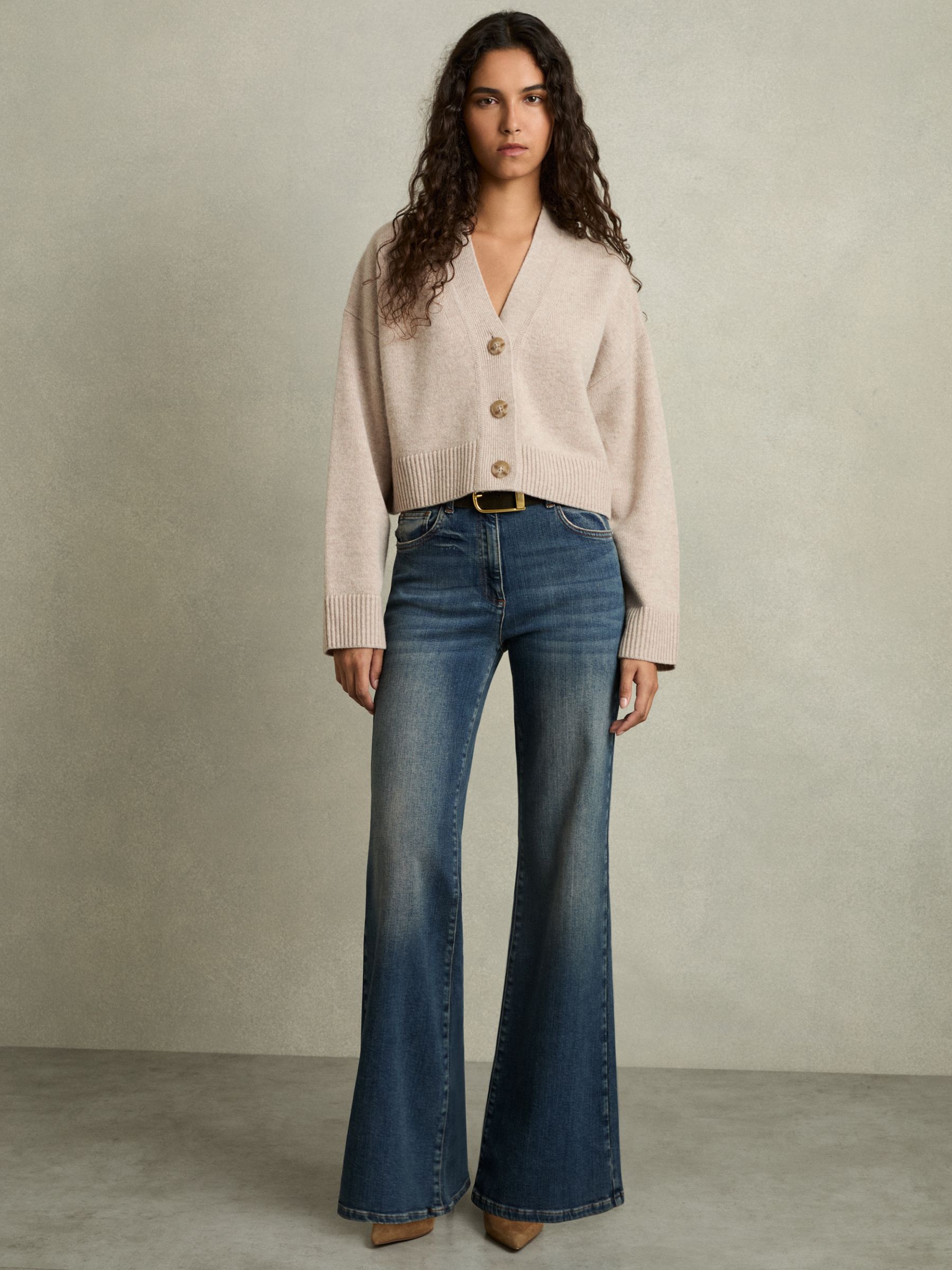 Wool-Cashmere Cropped Cardigan in Oatmeal - Image 3 of 6