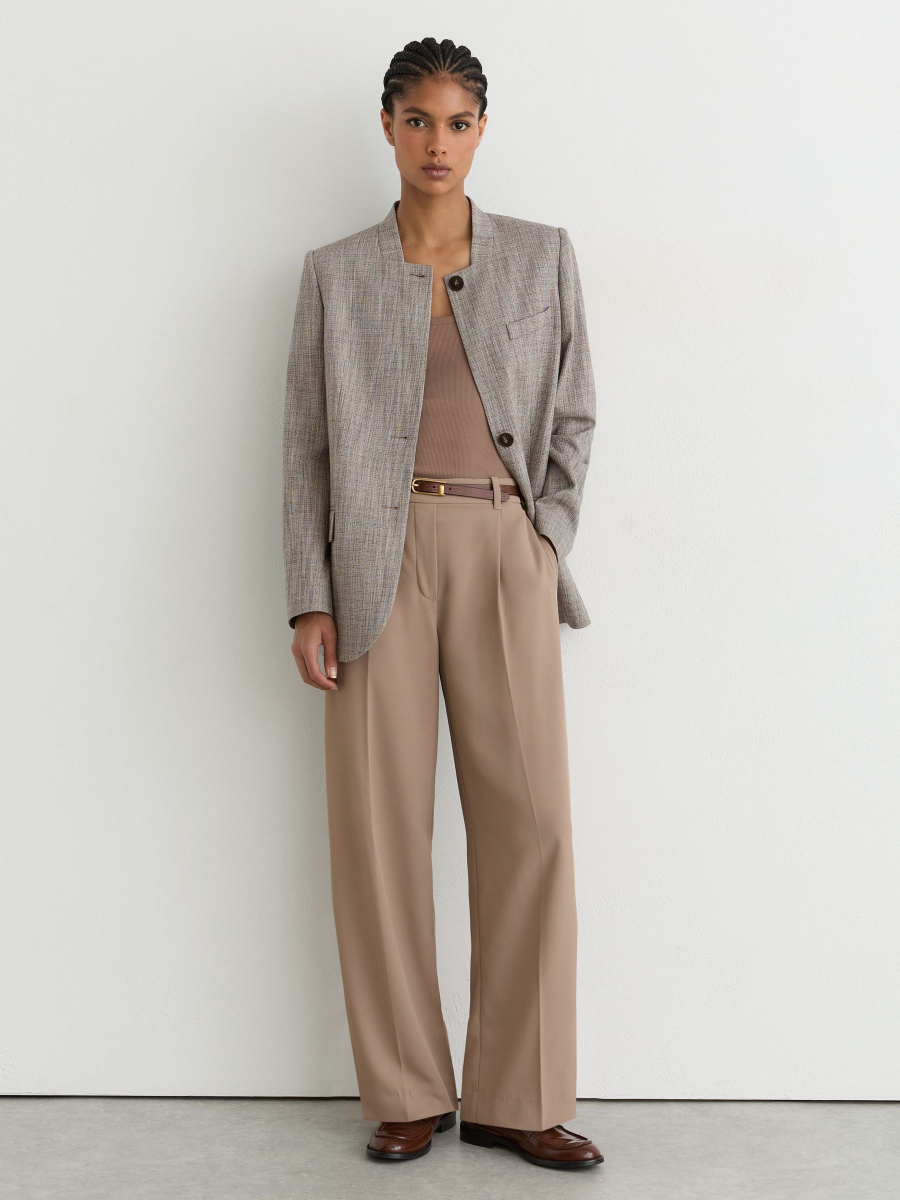 Elasticated-Waist Wide-Leg Twill Trousers in Mink Neutral - Image 6 of 8
