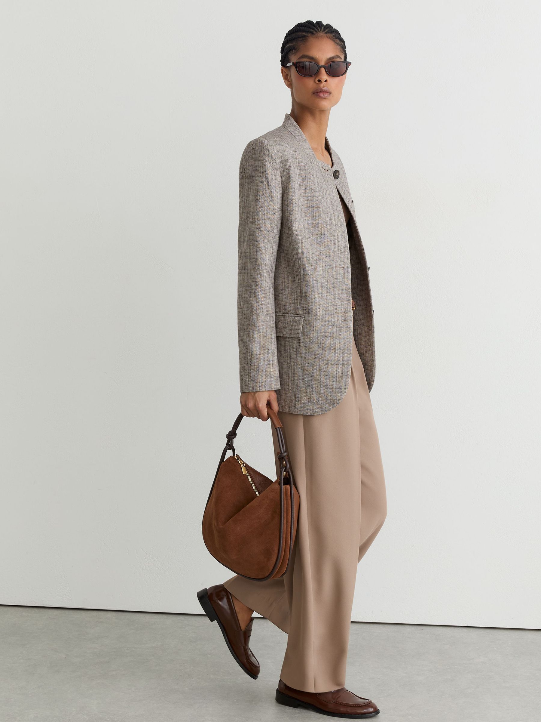 Elasticated-Waist Wide-Leg Twill Trousers in Mink Neutral - Image 7 of 8