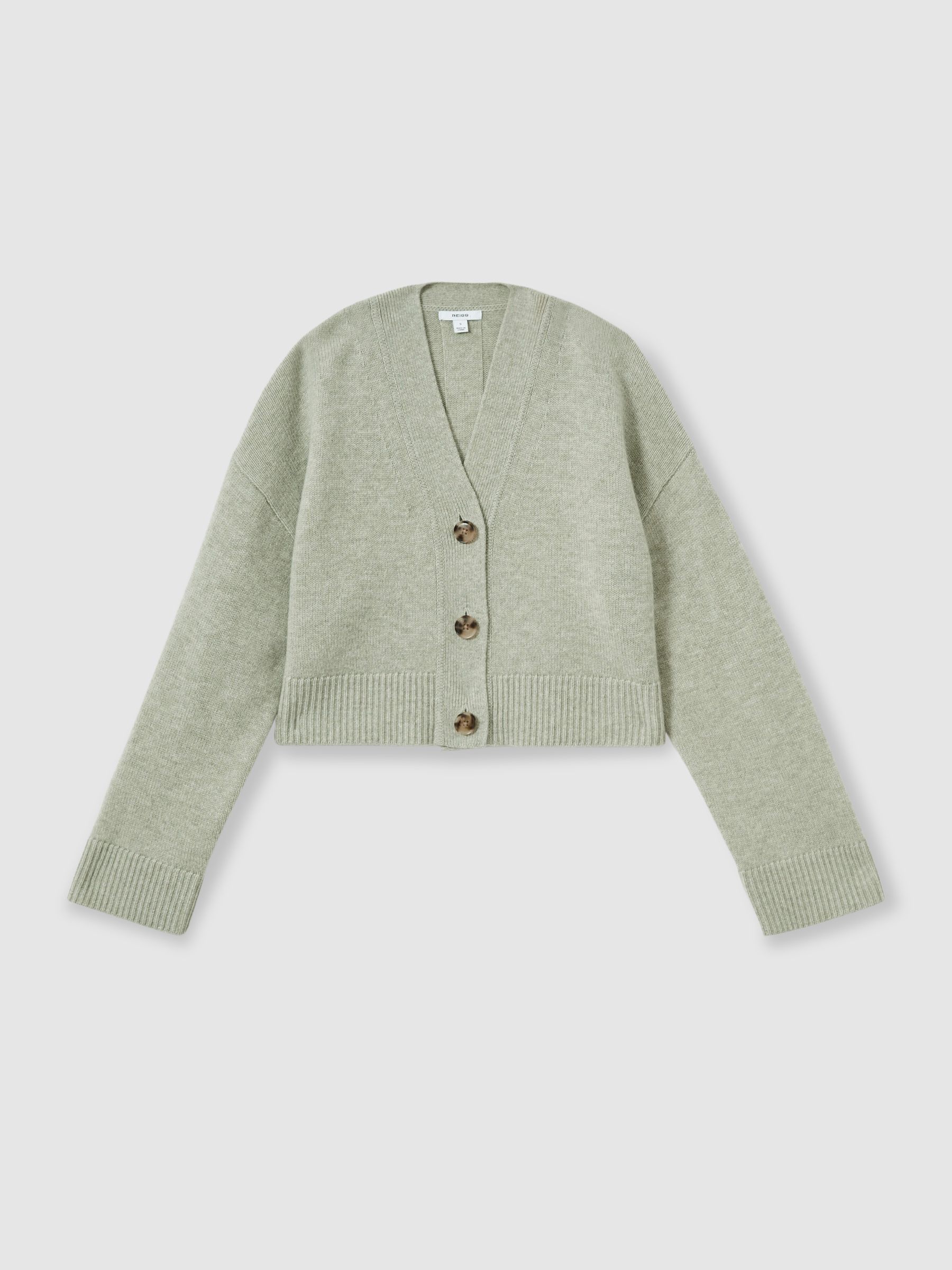 Wool-Cashmere Cropped Cardigan in Sage - Image 2 of 6