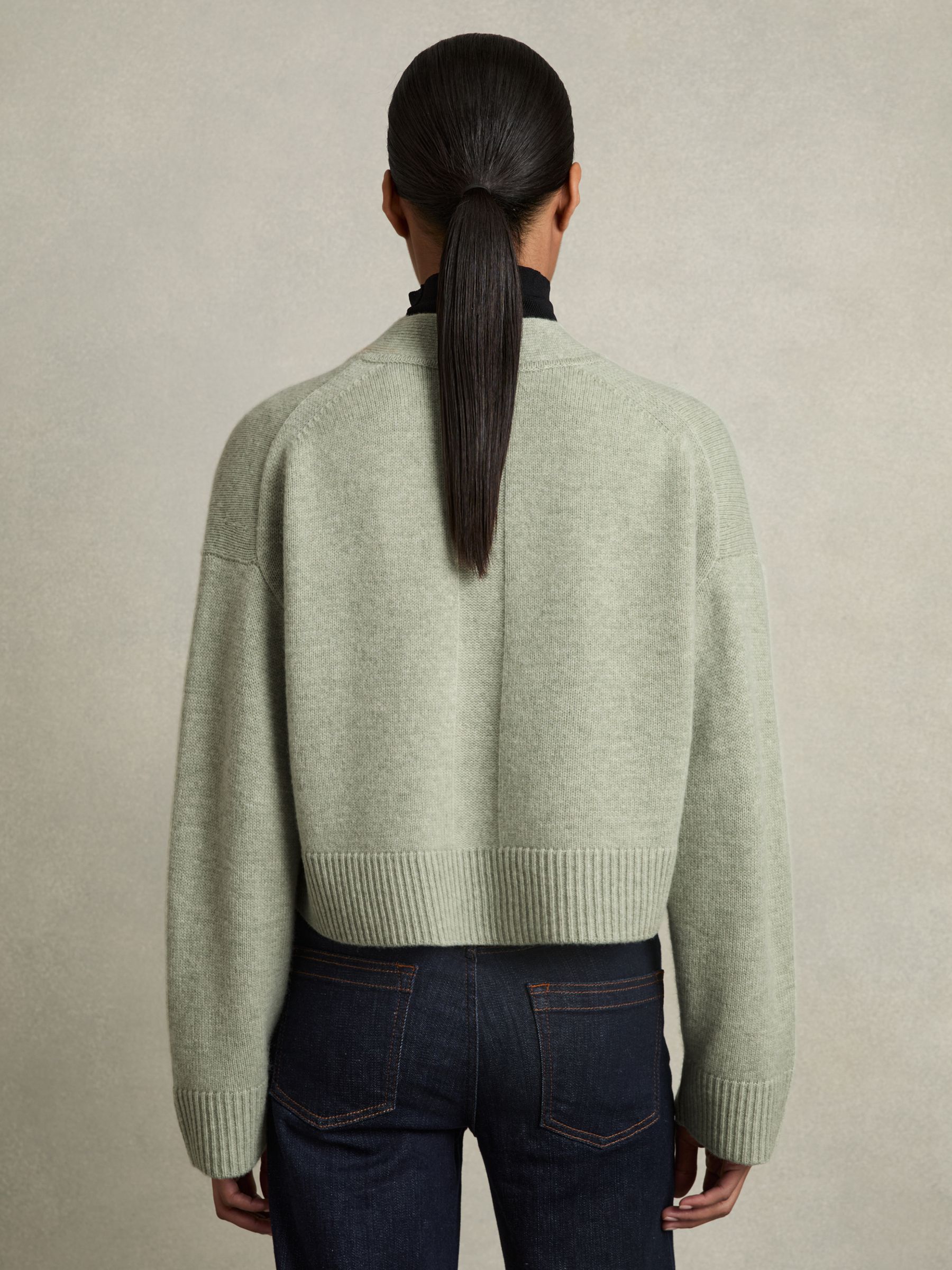 Wool-Cashmere Cropped Cardigan in Sage - image 4