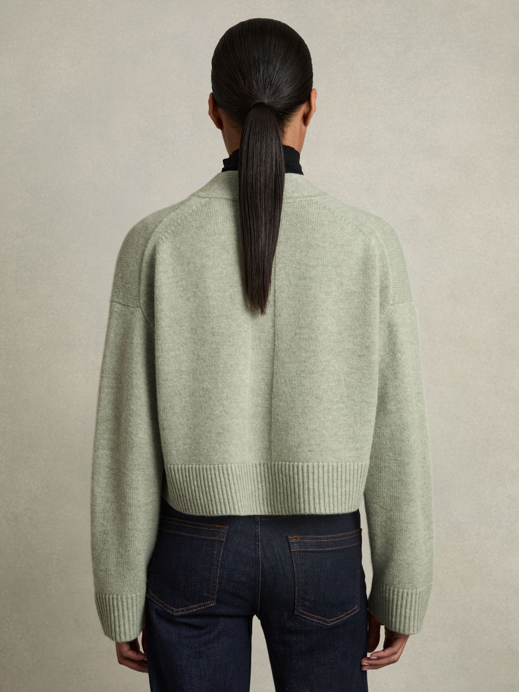Wool-Cashmere Cropped Cardigan in Sage - Image 5 of 6