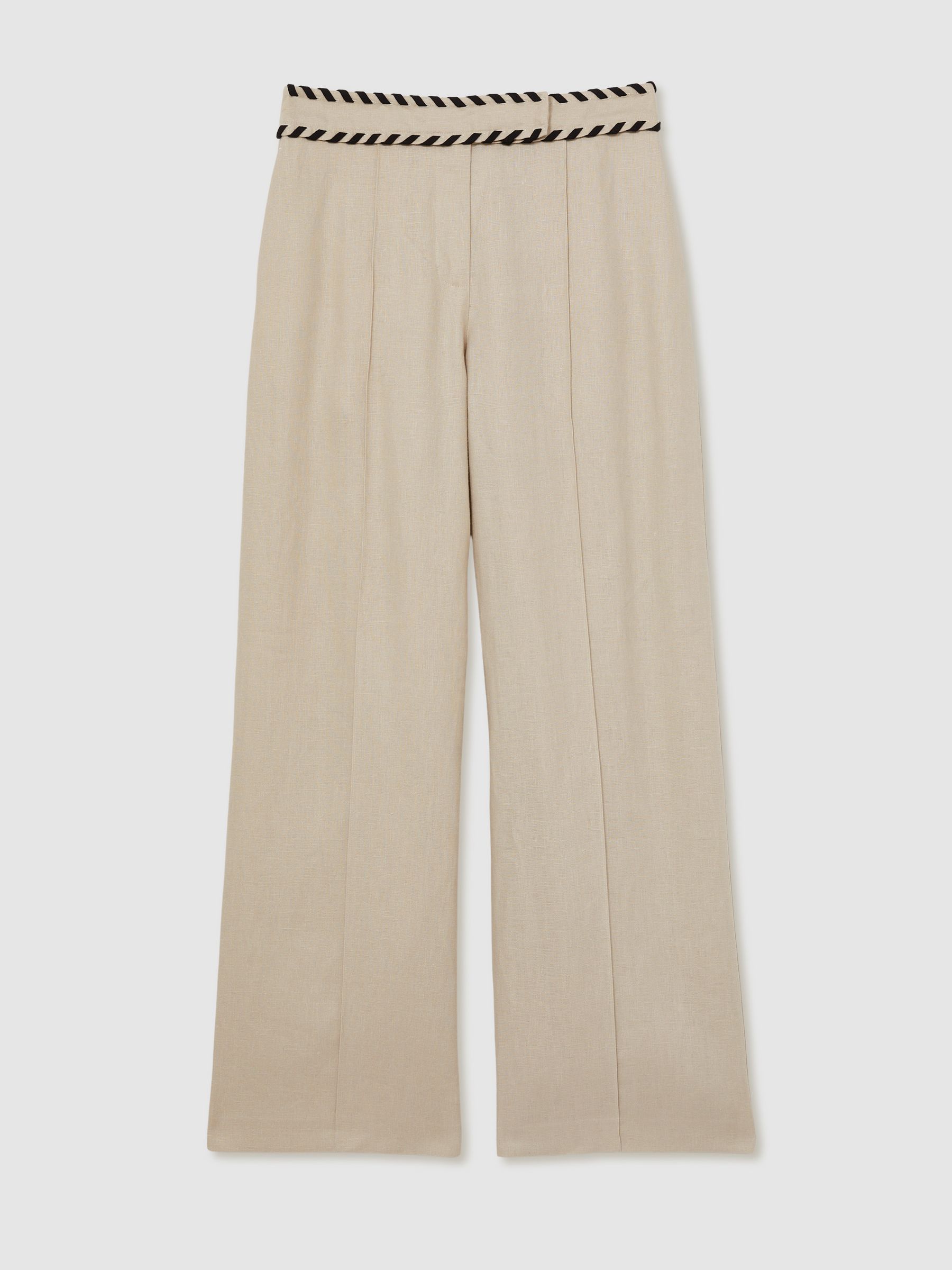 Petite Linen Wide-Leg Whipstitch Trousers in Neutral - Image 2 of 6
