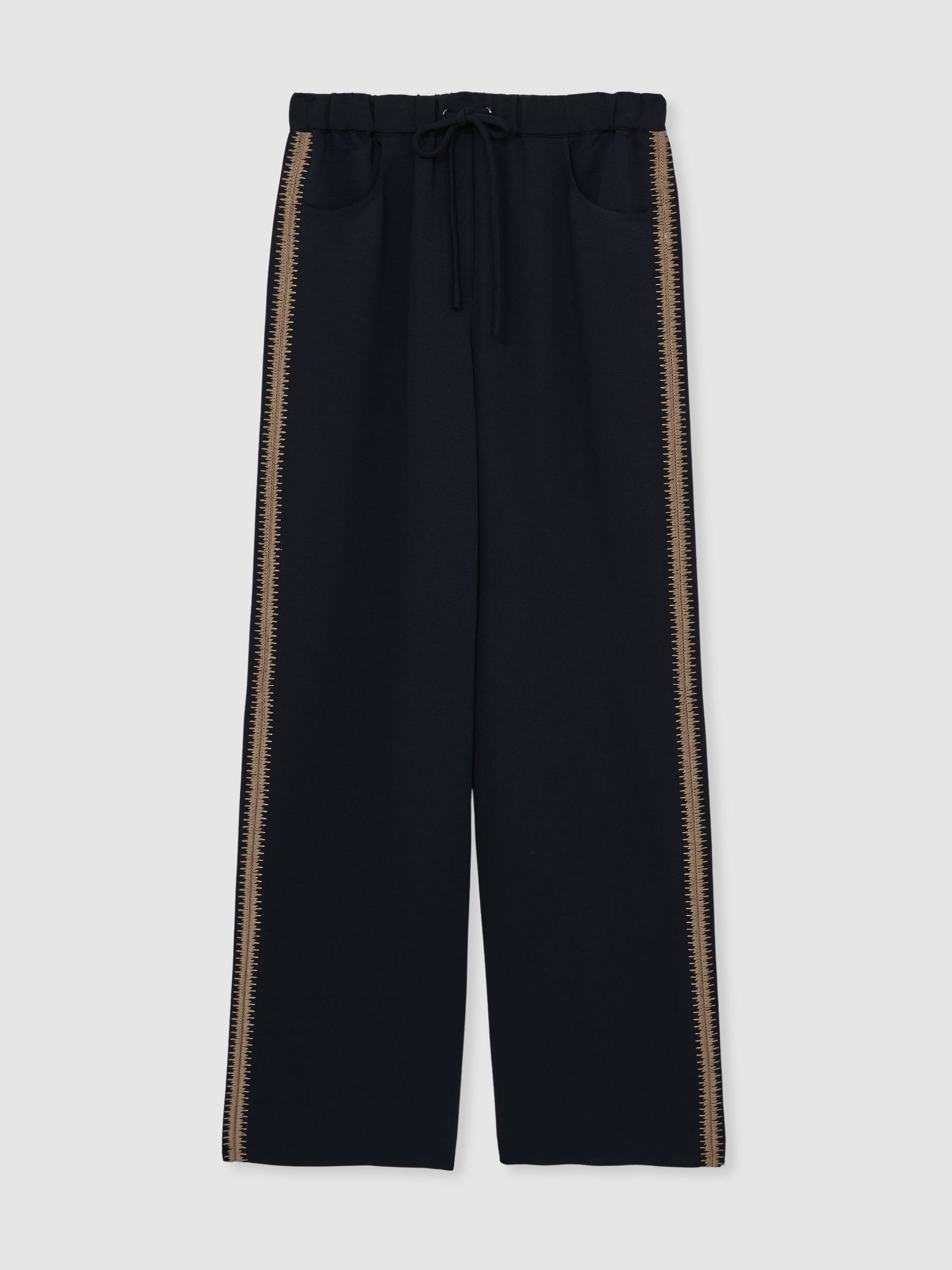 Wide-Leg Embroidered Trousers in Navy - Image 2 of 6