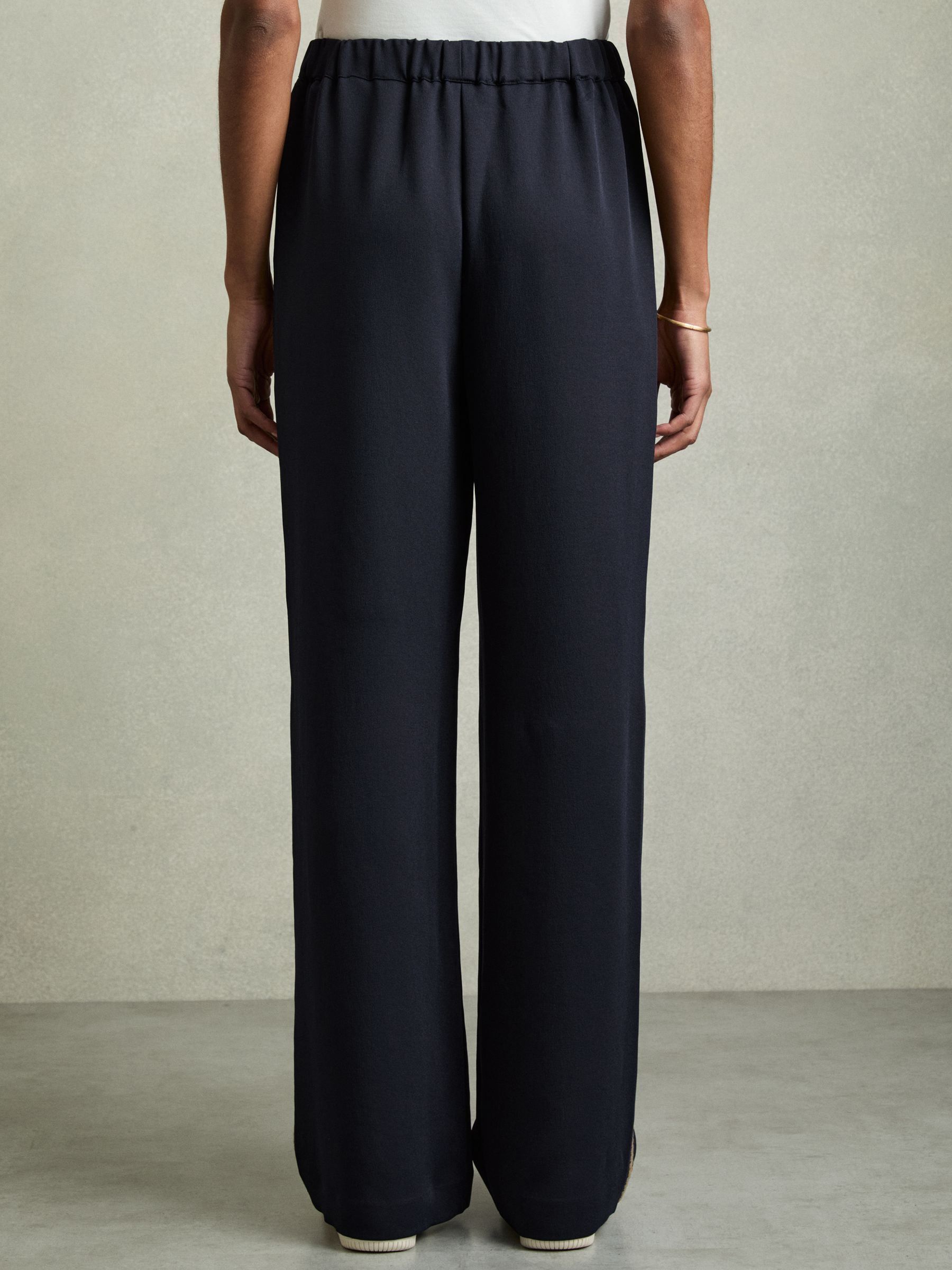 Wide-Leg Embroidered Trousers in Navy - Image 5 of 6