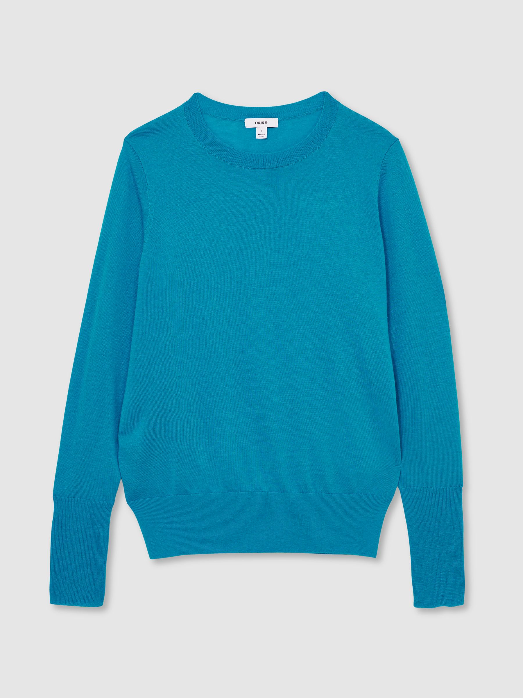Fine-Knit Crew-Neck Jumper With Cashmere in Blue - Image 2 of 6