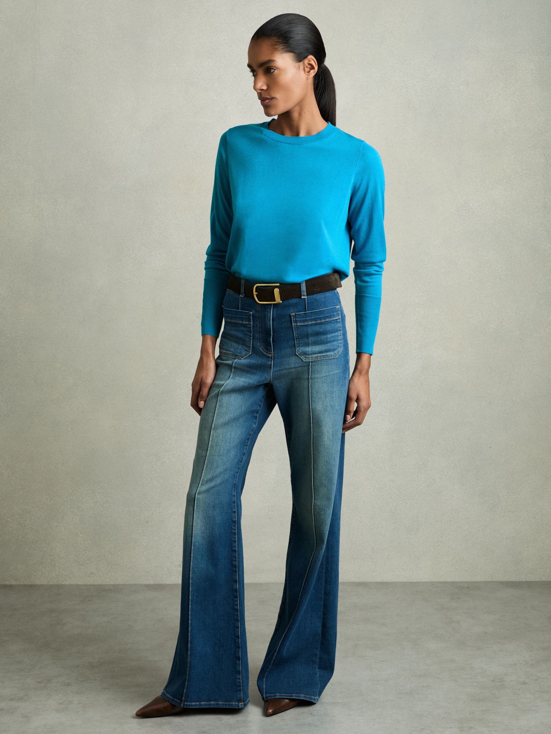 Fine-Knit Crew-Neck Jumper With Cashmere in Blue - Image 3 of 6