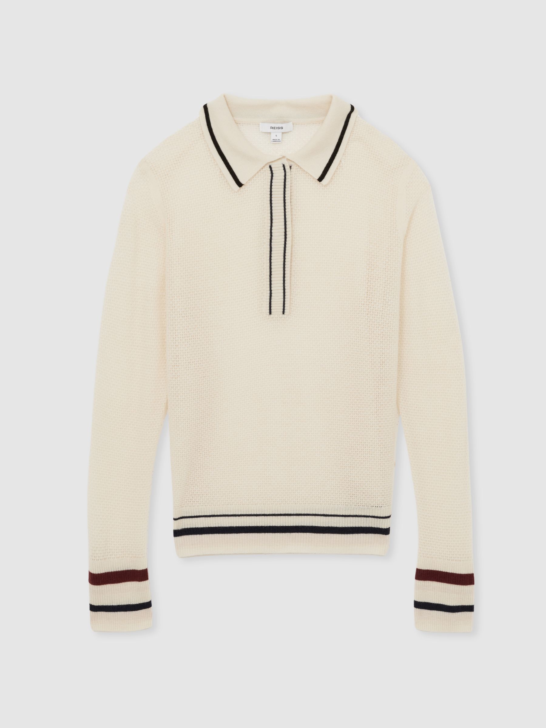 Wool-Cashmere Tipped Polo Jumper in Neutral - Image 2 of 7