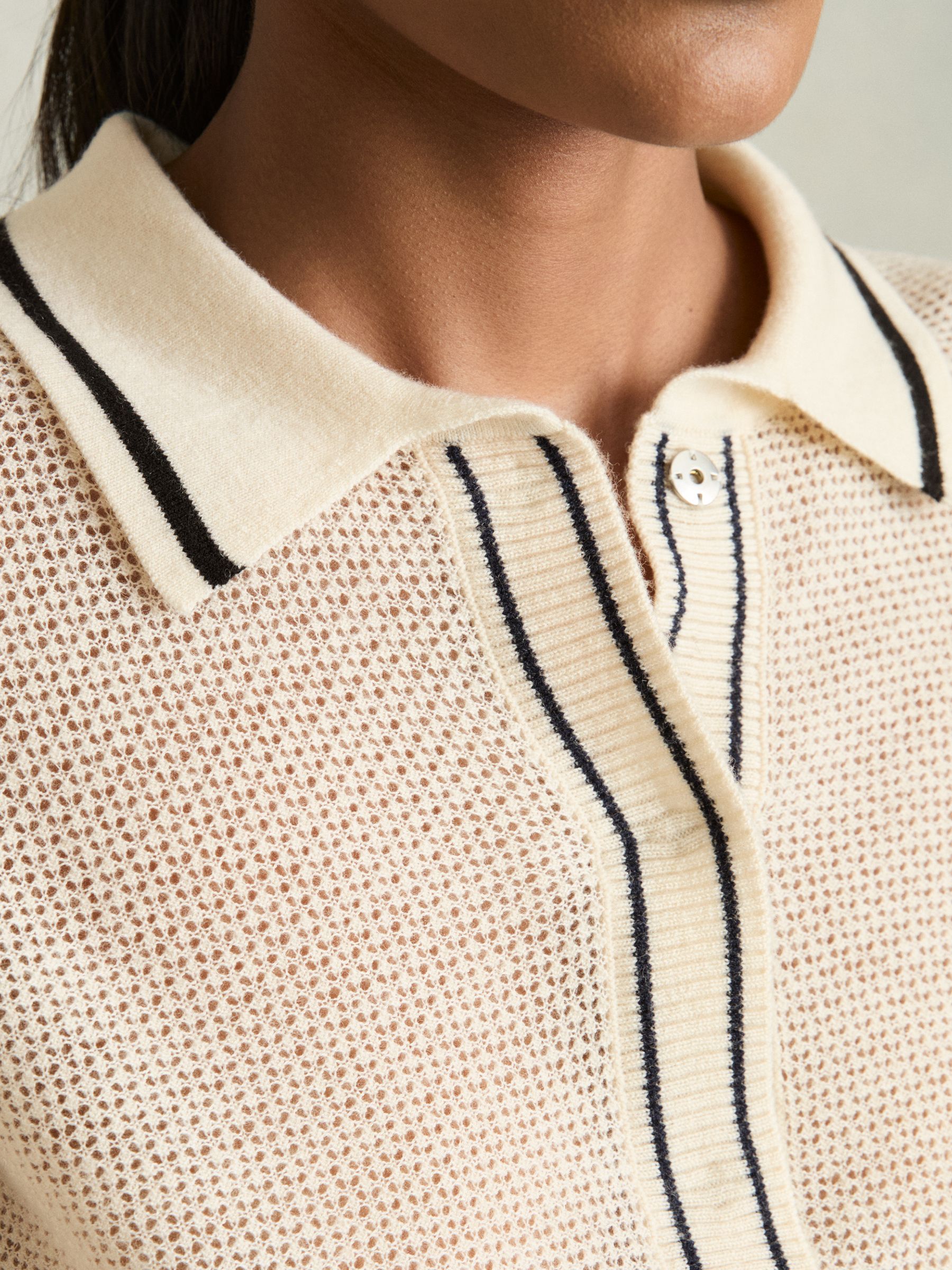 Wool-Cashmere Tipped Polo Jumper in Neutral - Image 4 of 7
