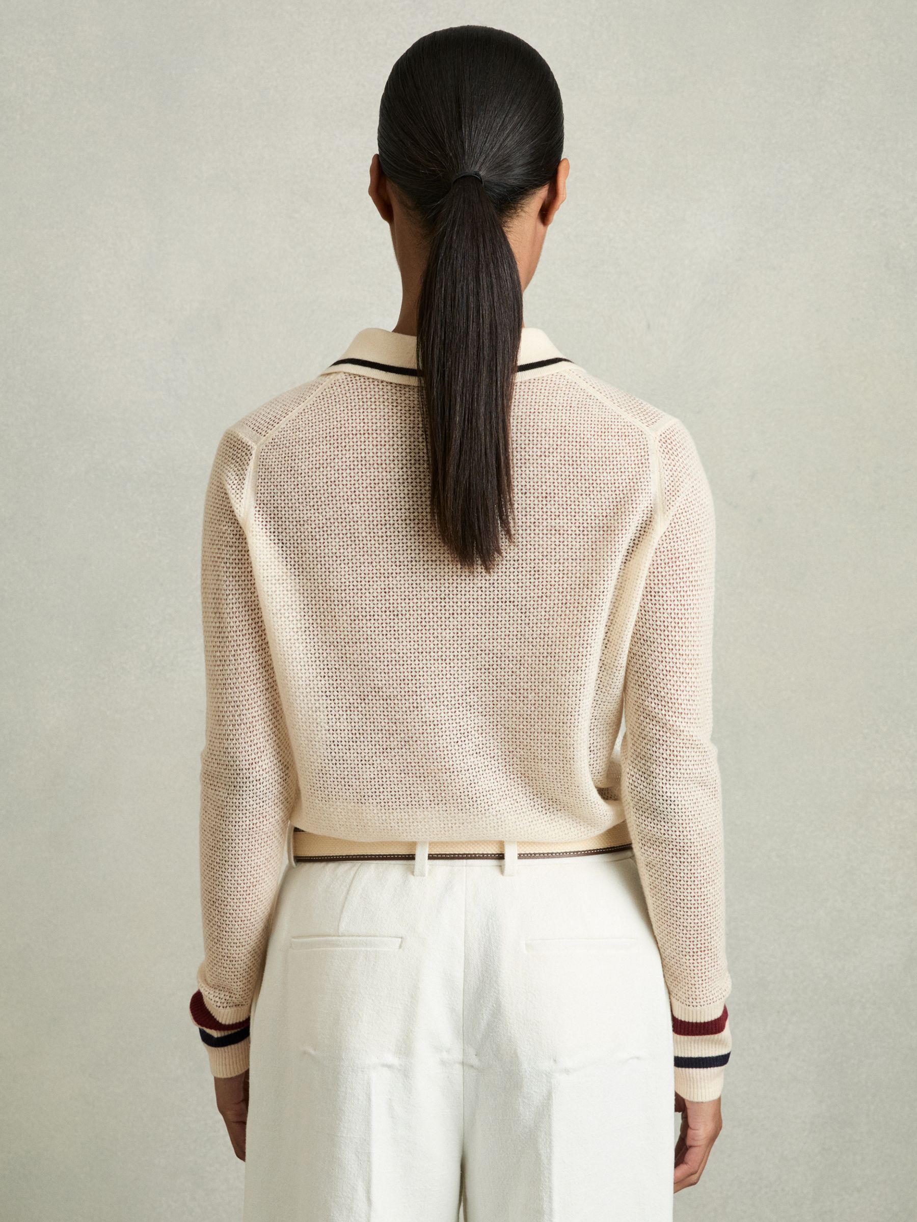 Wool-Cashmere Tipped Polo Jumper in Neutral - Image 6 of 7