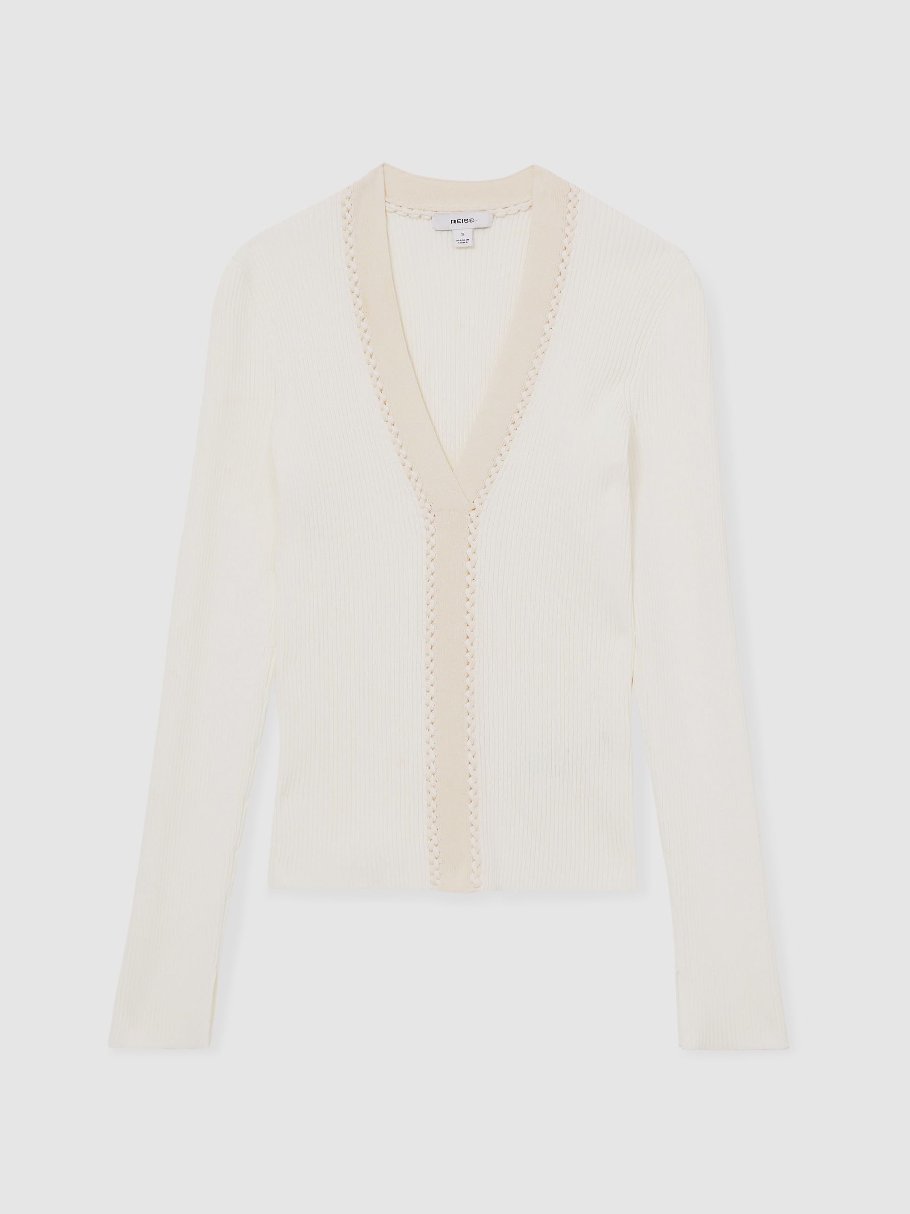Ribbed Knit Craft Stitch Top in Ivory - Image 2 of 5
