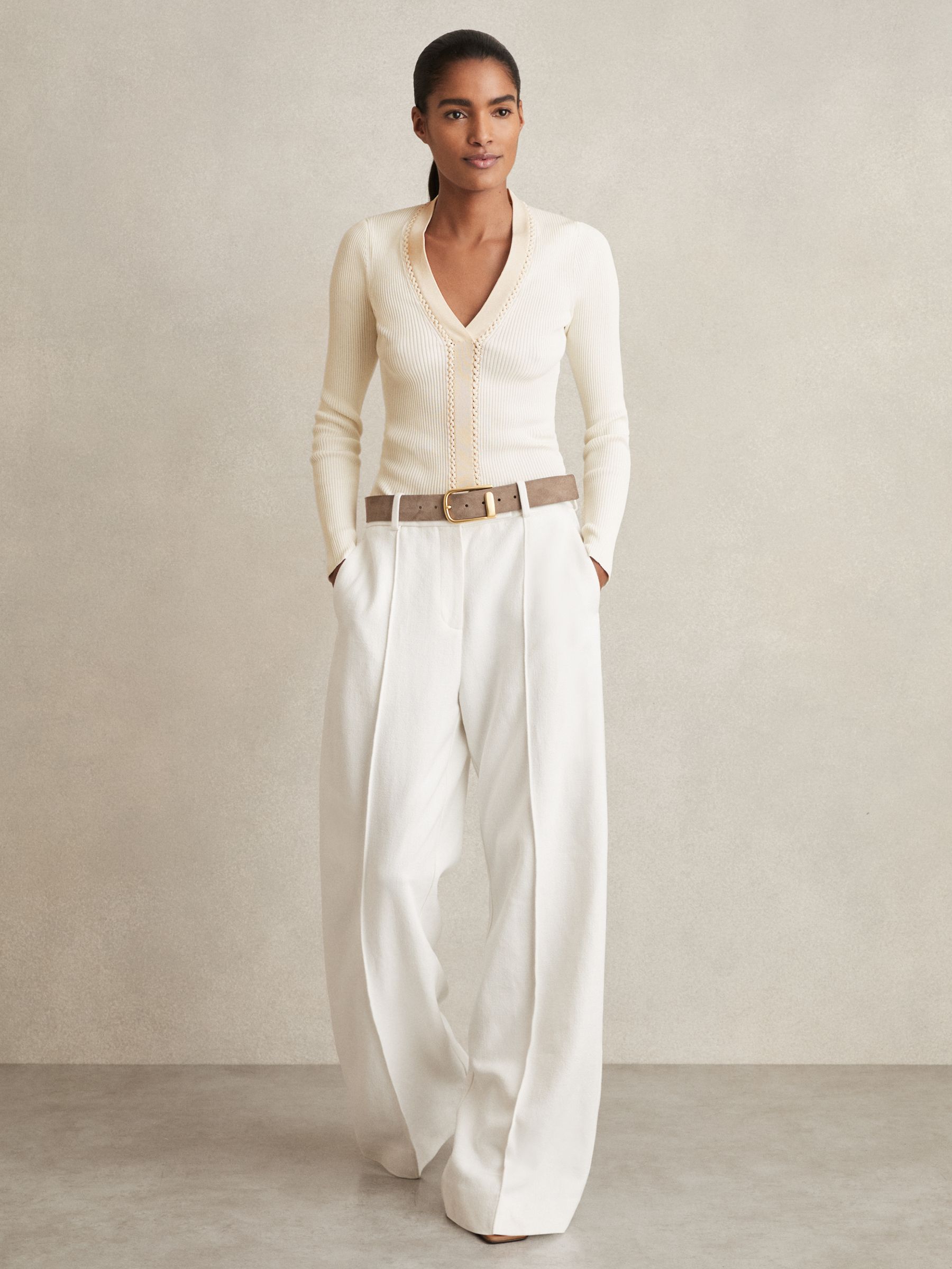 Ribbed Knit Craft Stitch Top in Ivory - Image 3 of 5