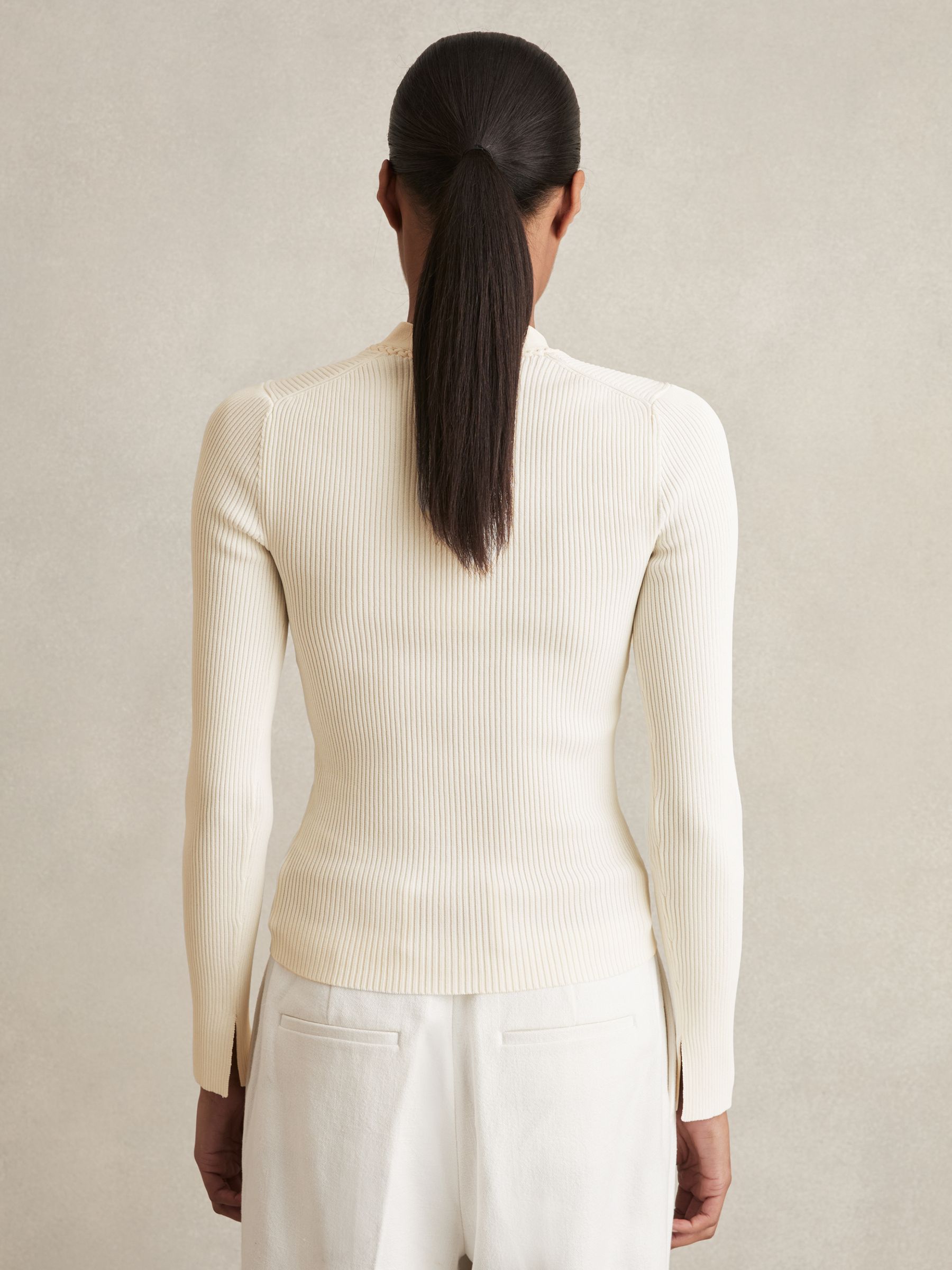 Craft-Stitch Rib-Knit Top in Ivory - image 4