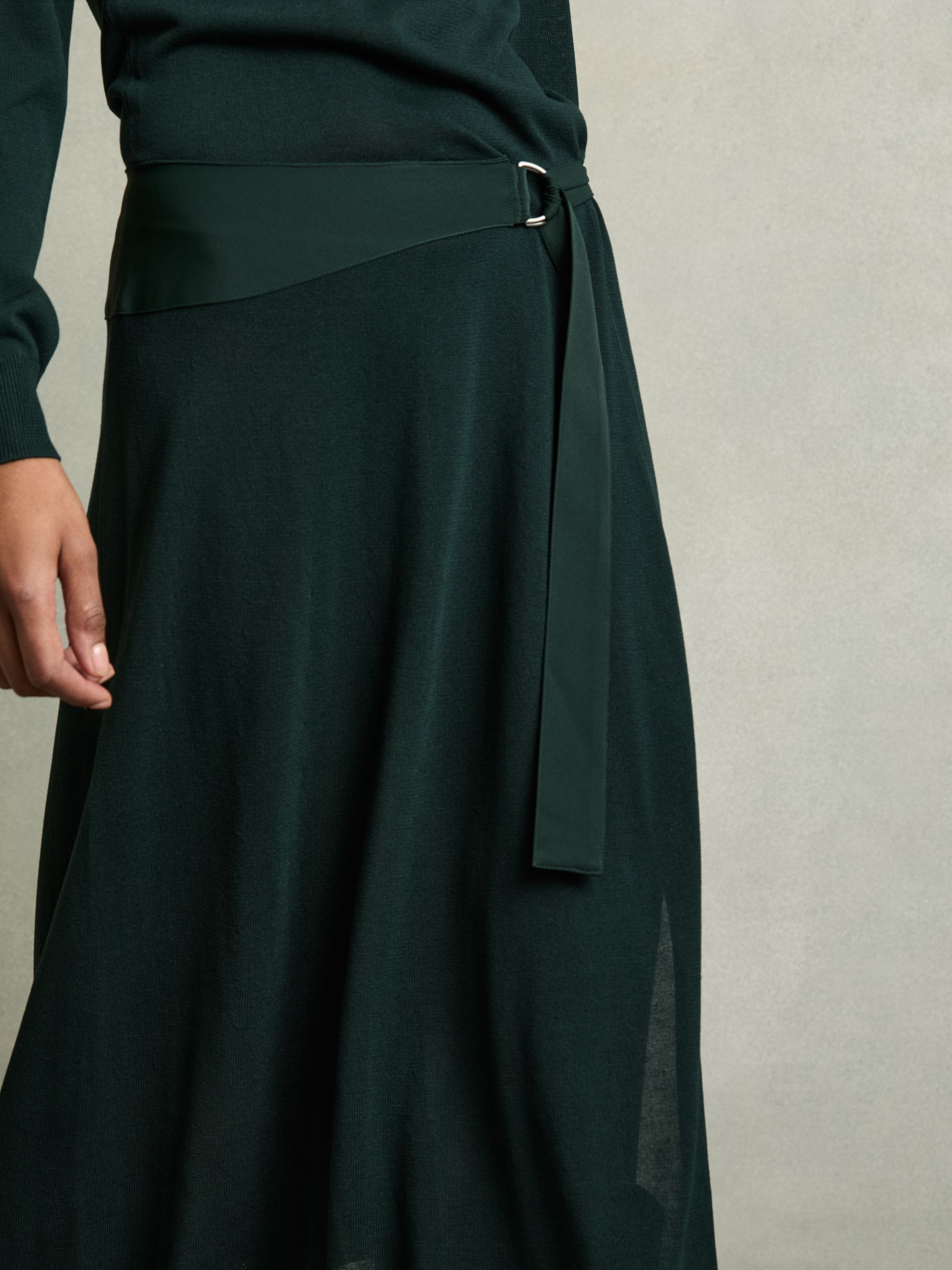 Reiss Compact-Knit Belted Midi Dress in Dark Green - REISS