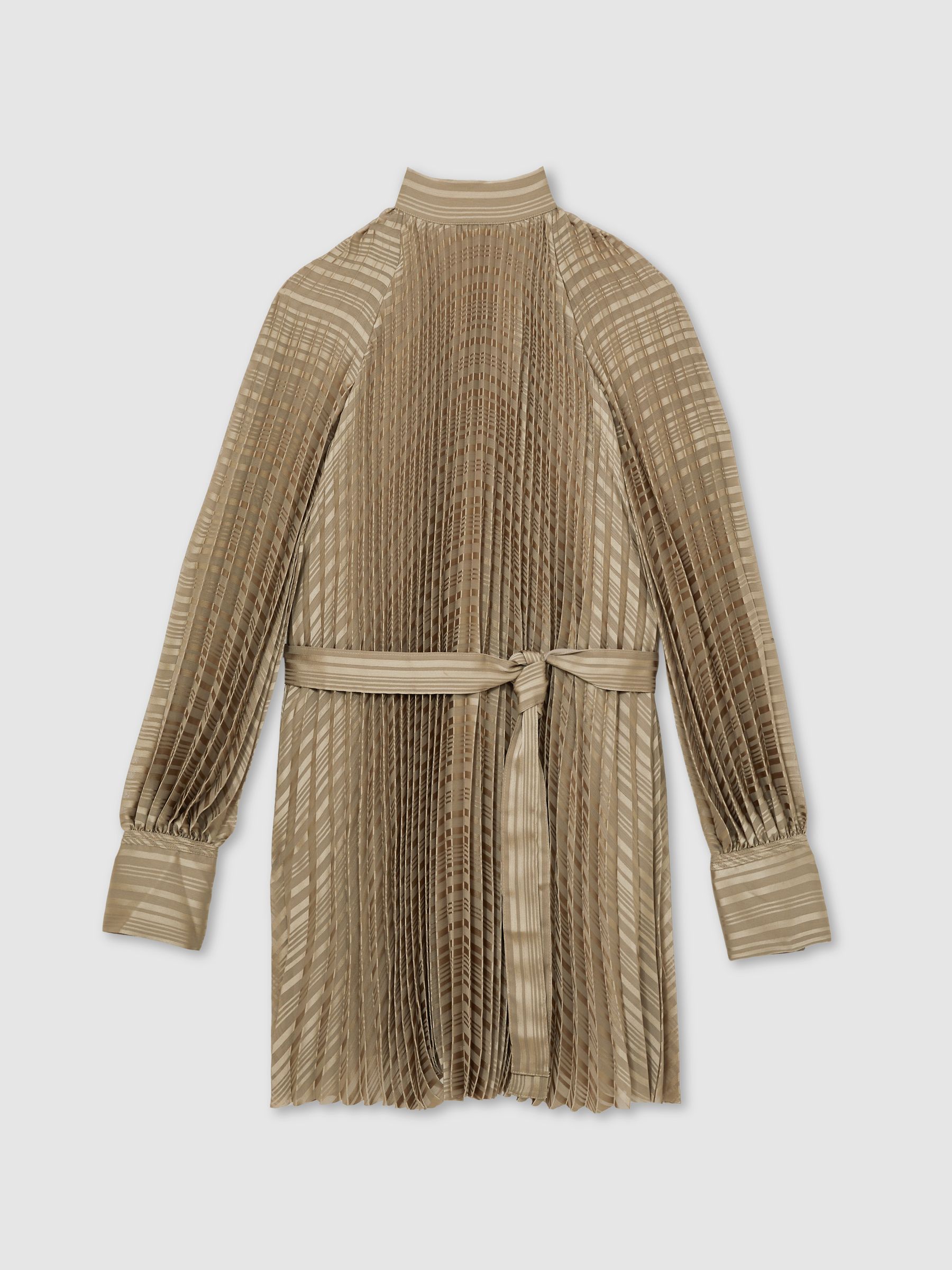Pleated Belted Mini Dress in Sage - Image 2 of 7