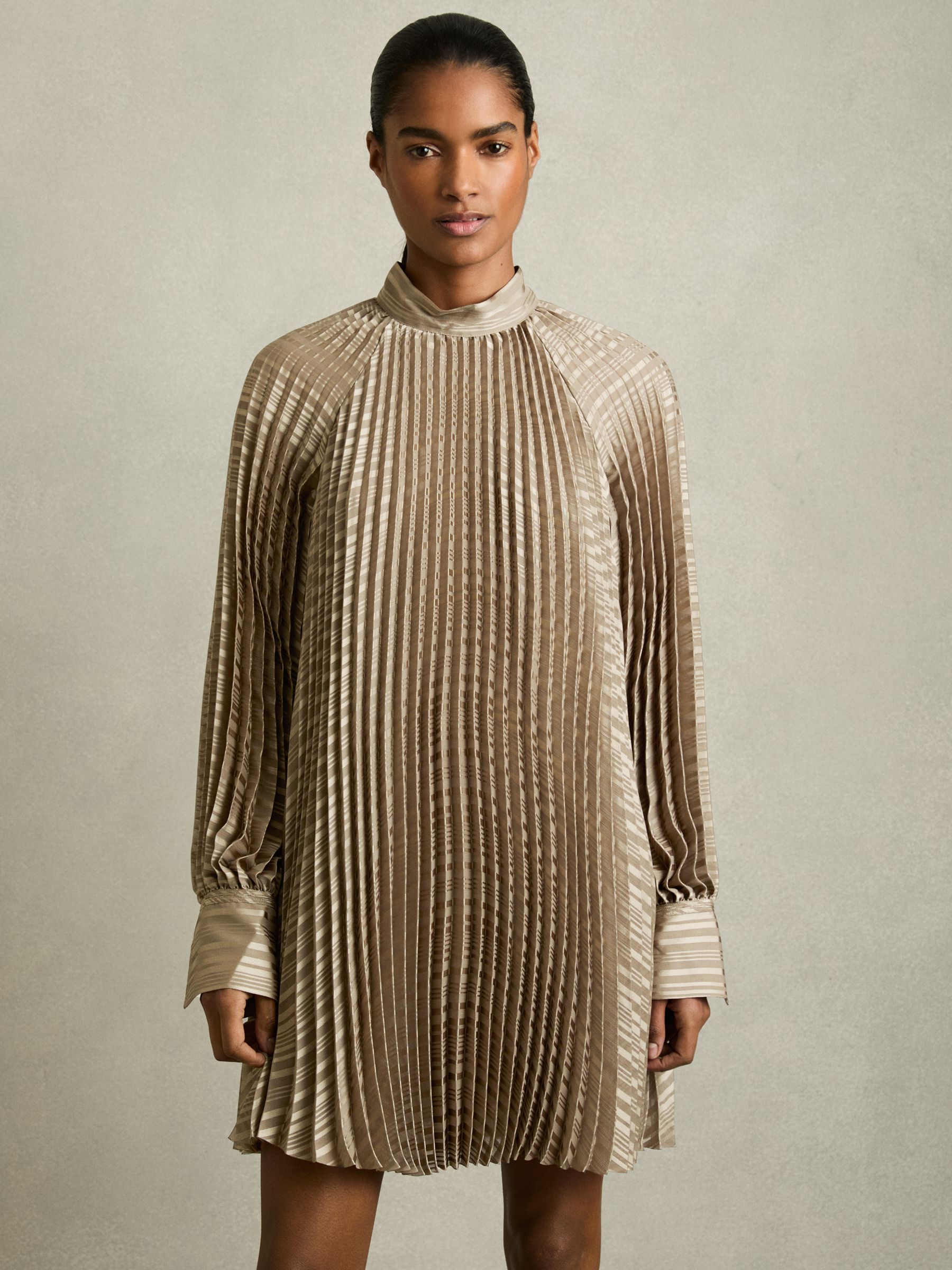 Pleated Belted Mini Dress in Sage - Image 3 of 7