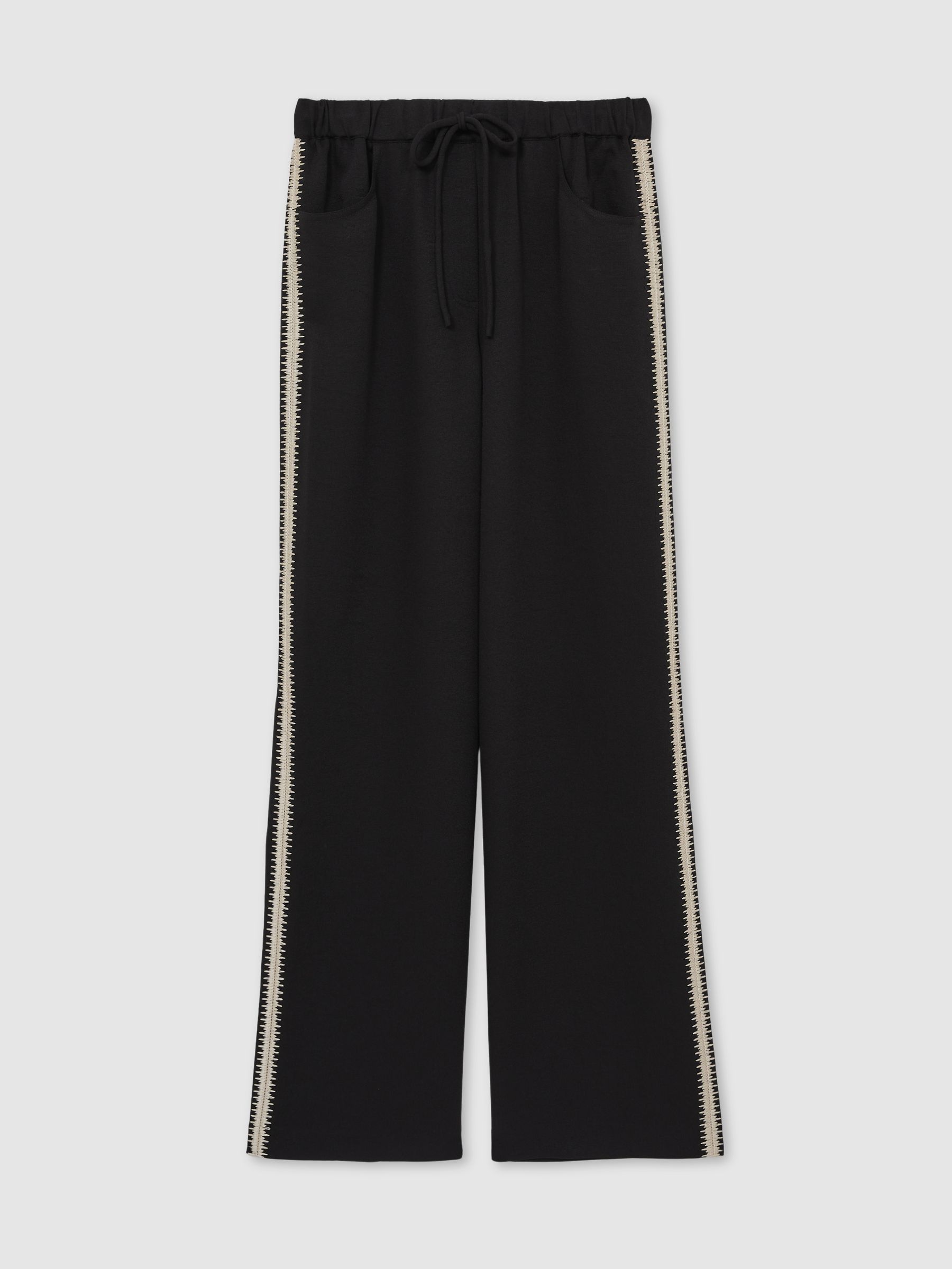 Wide-Leg Embroidered Trousers in Black - Image 2 of 6