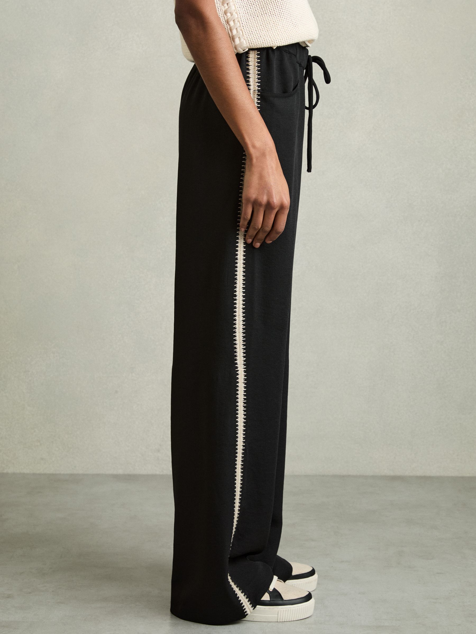 Wide-Leg Embroidered Trousers in Black - Image 3 of 6