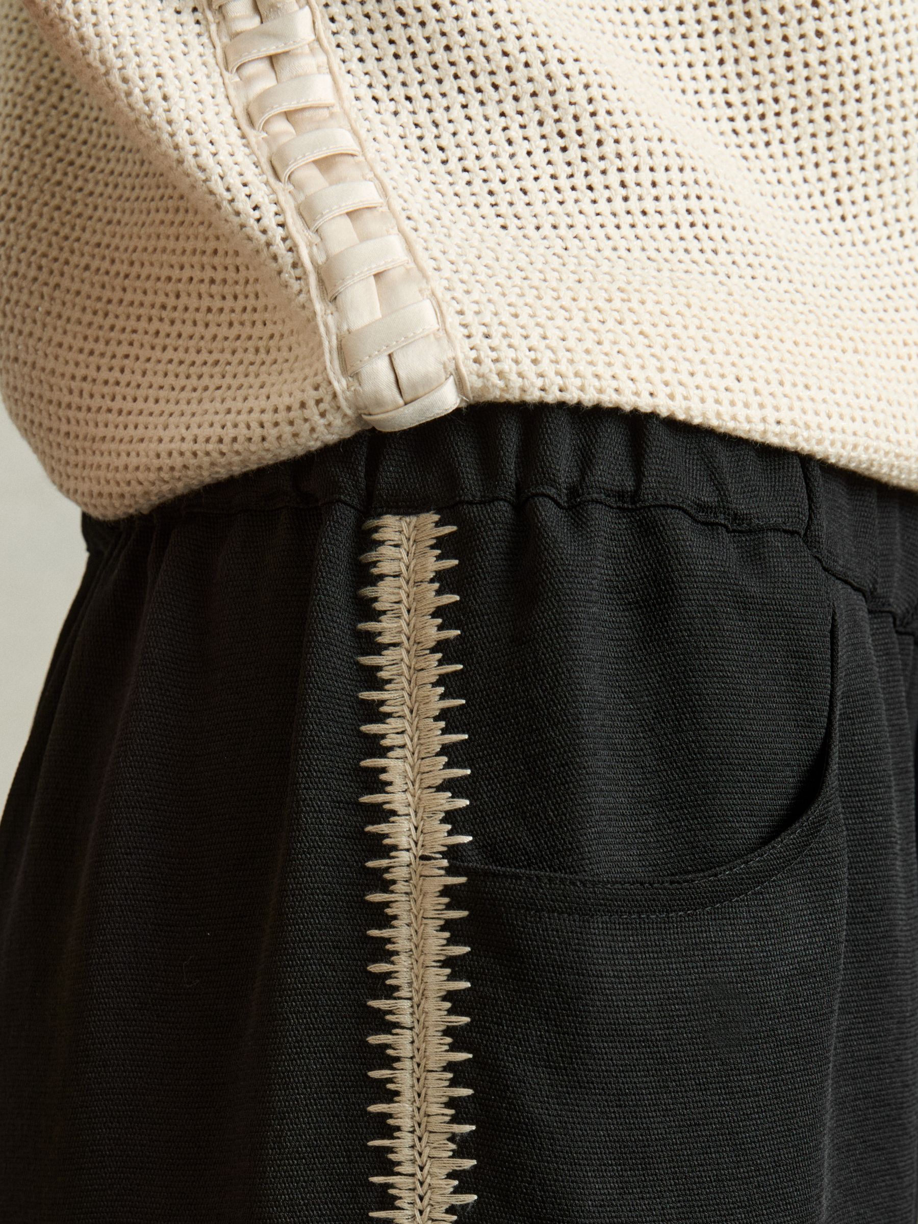 Wide-Leg Embroidered Trousers in Black - Image 4 of 6