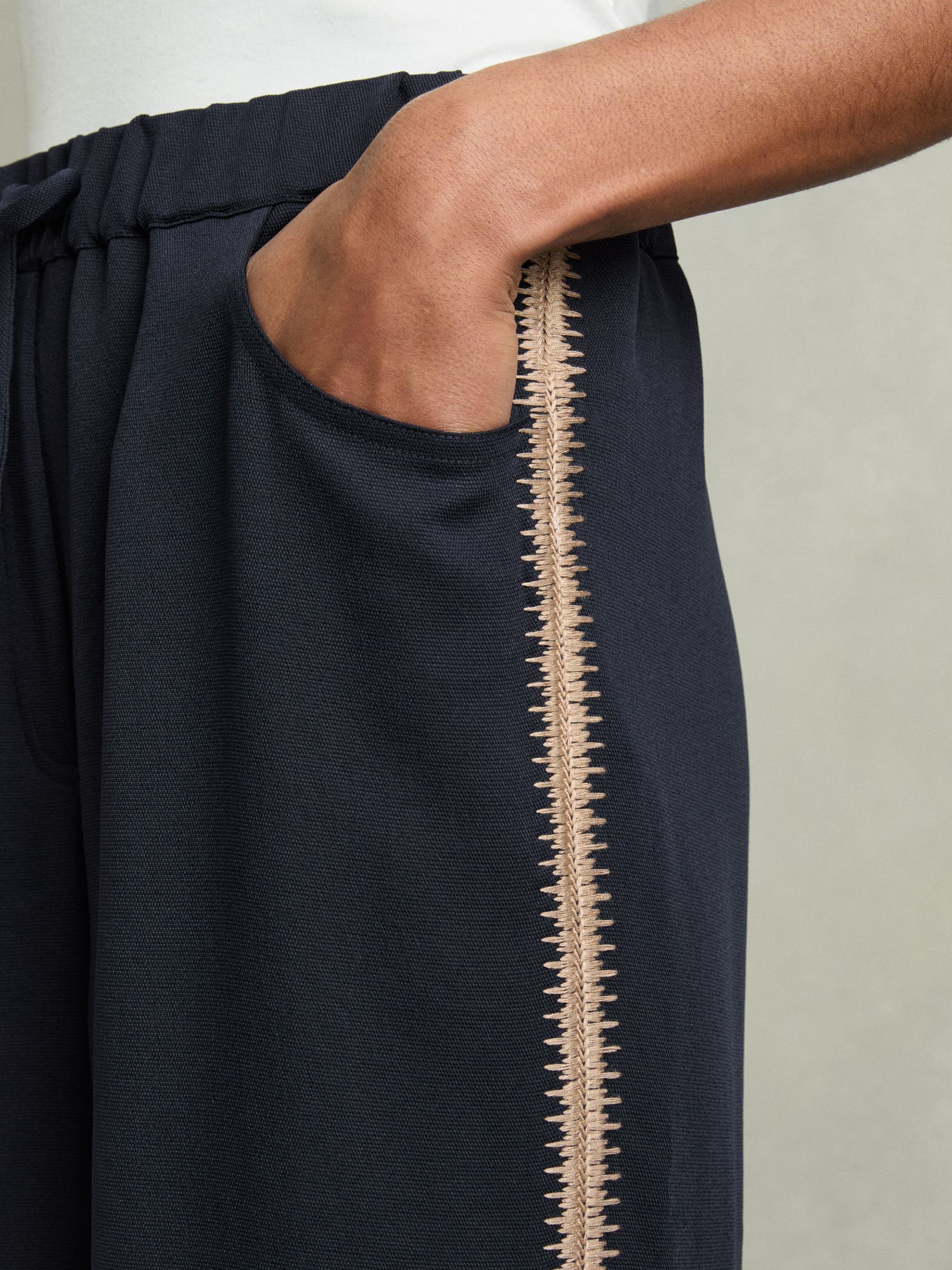 Petite Wide-Leg Embroidered Trousers in Navy - Image 4 of 7
