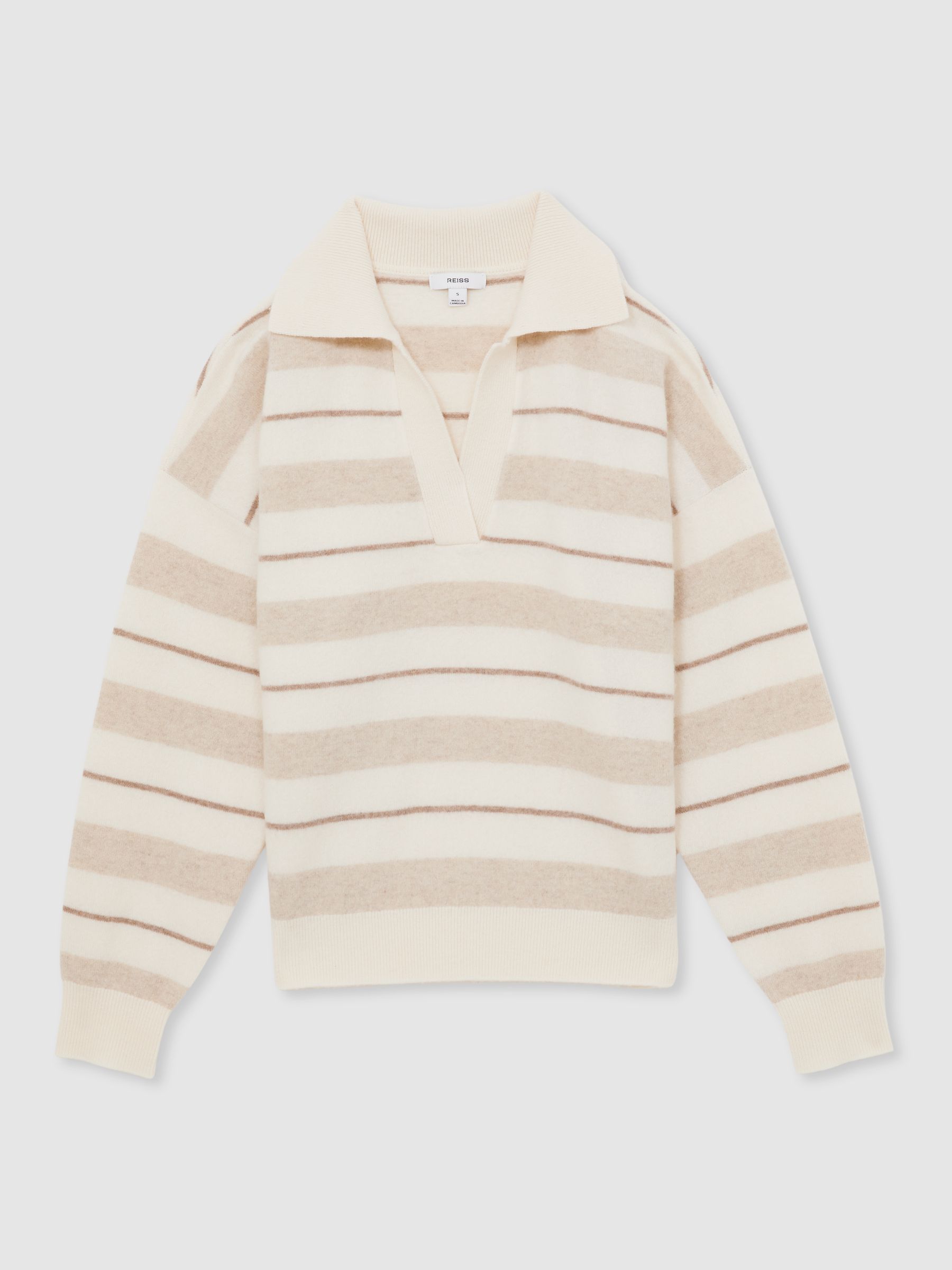 Wool-Cashmere Stripe Open-Collar Jumper in Neutral - Image 2 of 6