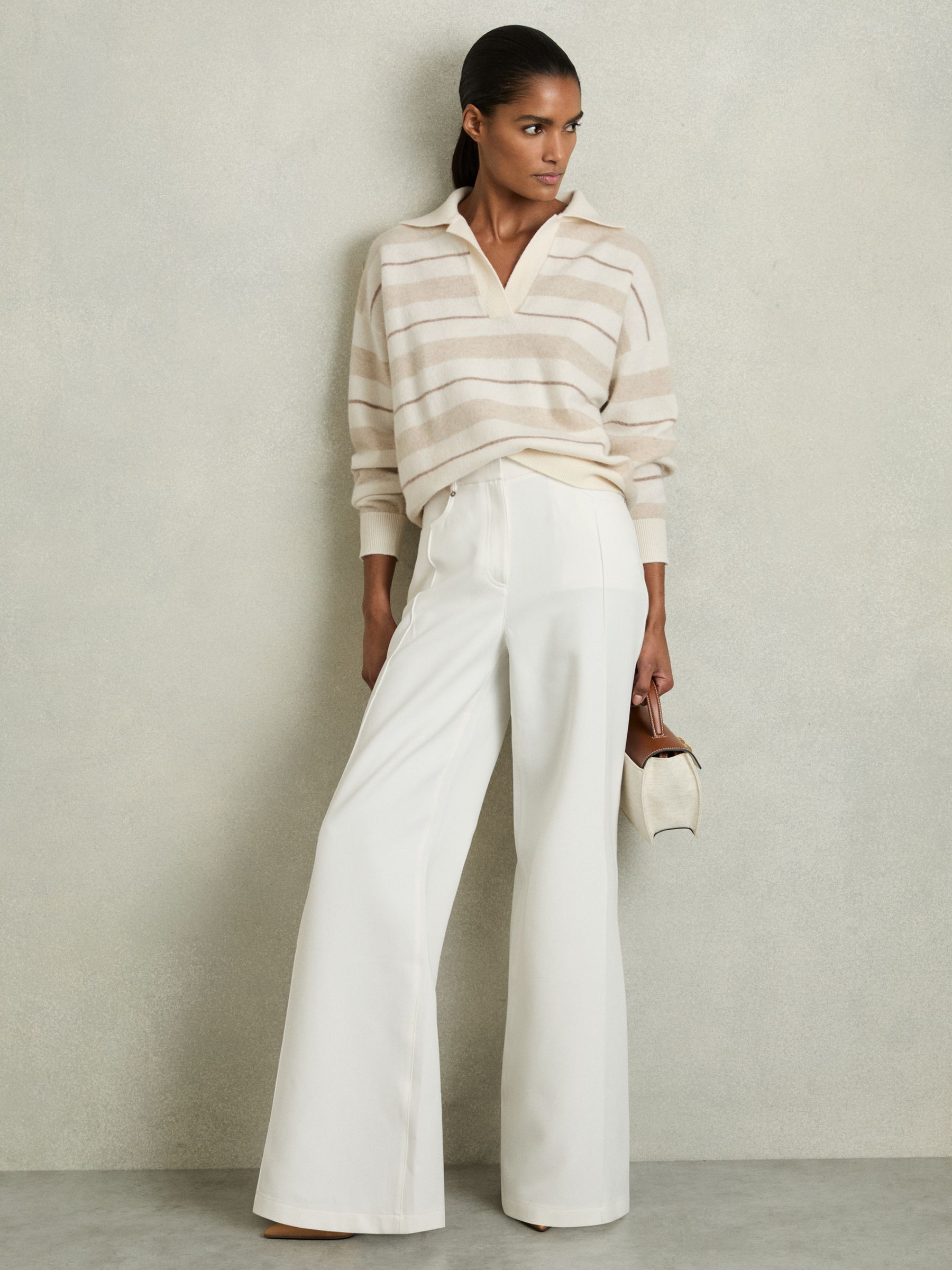 Wool-Cashmere Stripe Open-Collar Jumper in Neutral - Image 3 of 6
