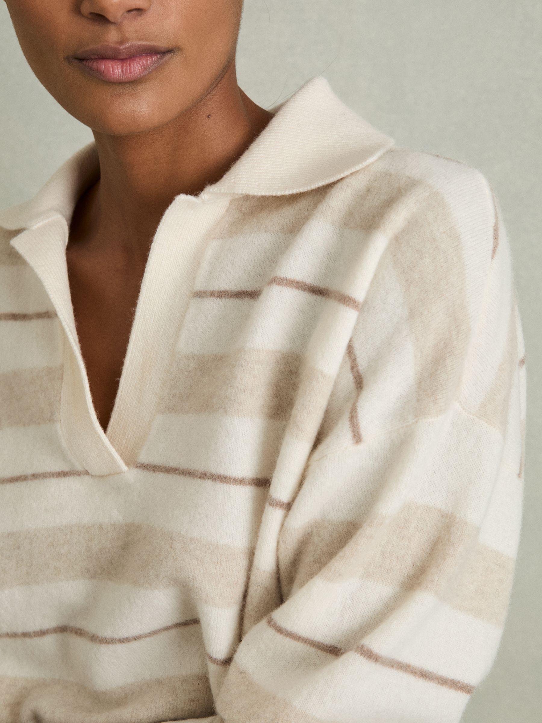 Wool-Cashmere Stripe Open-Collar Jumper in Neutral - Image 4 of 6