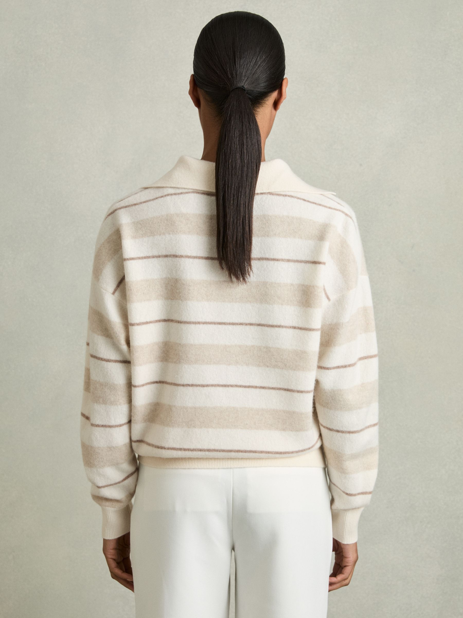 Wool-Cashmere Stripe Open-Collar Jumper in Neutral - Image 5 of 6