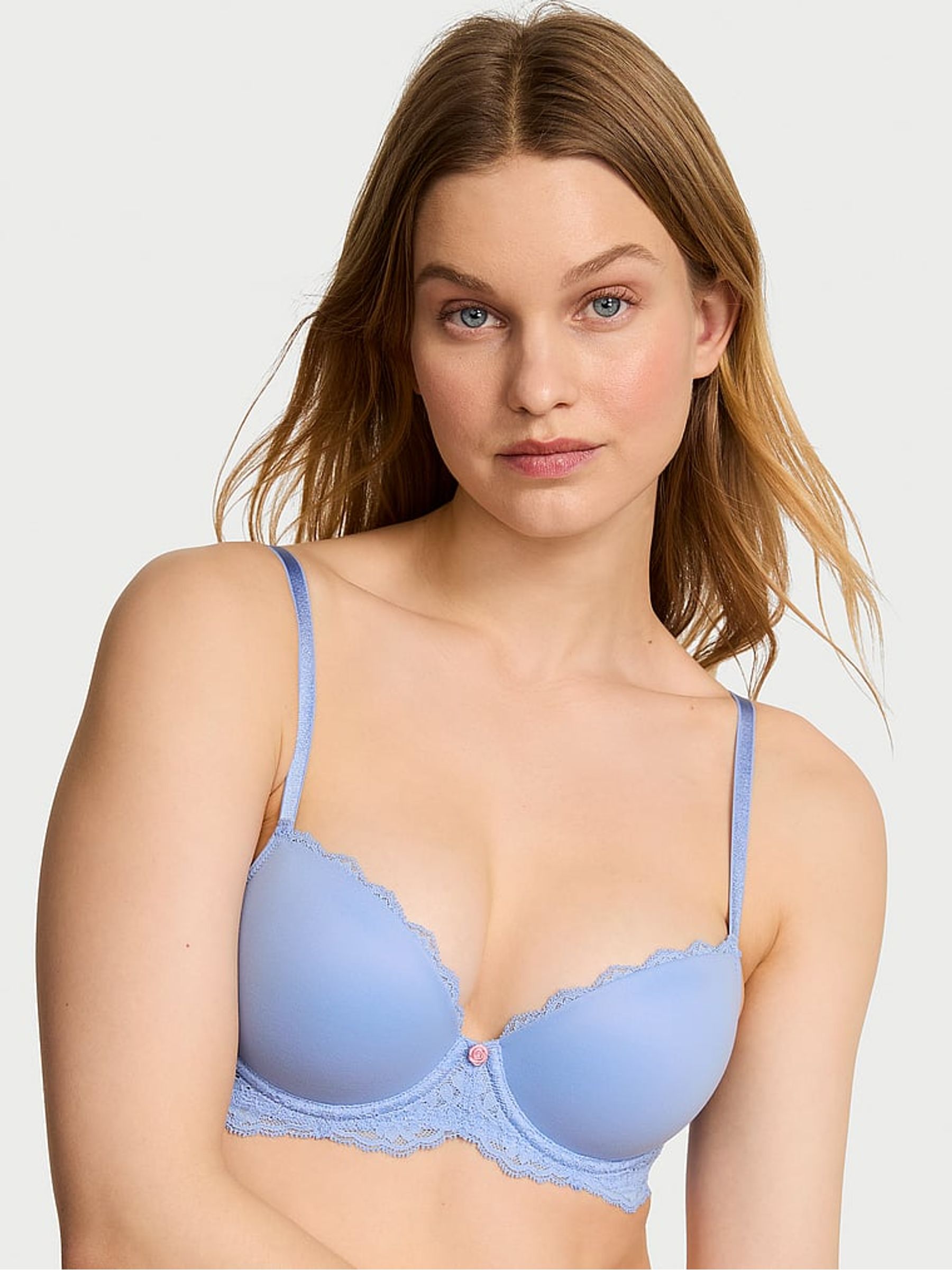 Blue Cameo Lace Trim Lightly Lined Demi Bra - Image 1 of 3