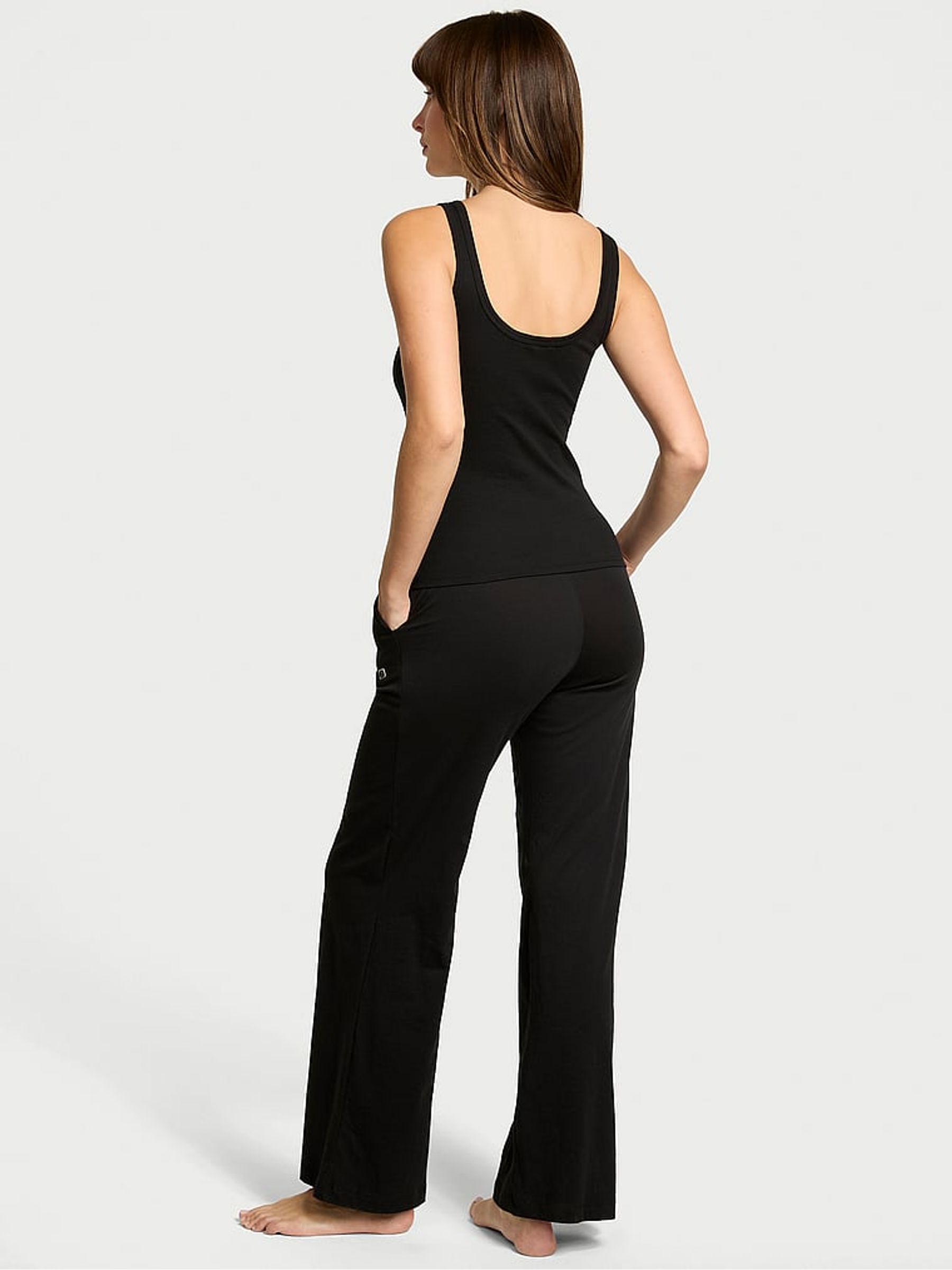 Black Cotton Tank Long Pyjama Set - Image 2 of 3