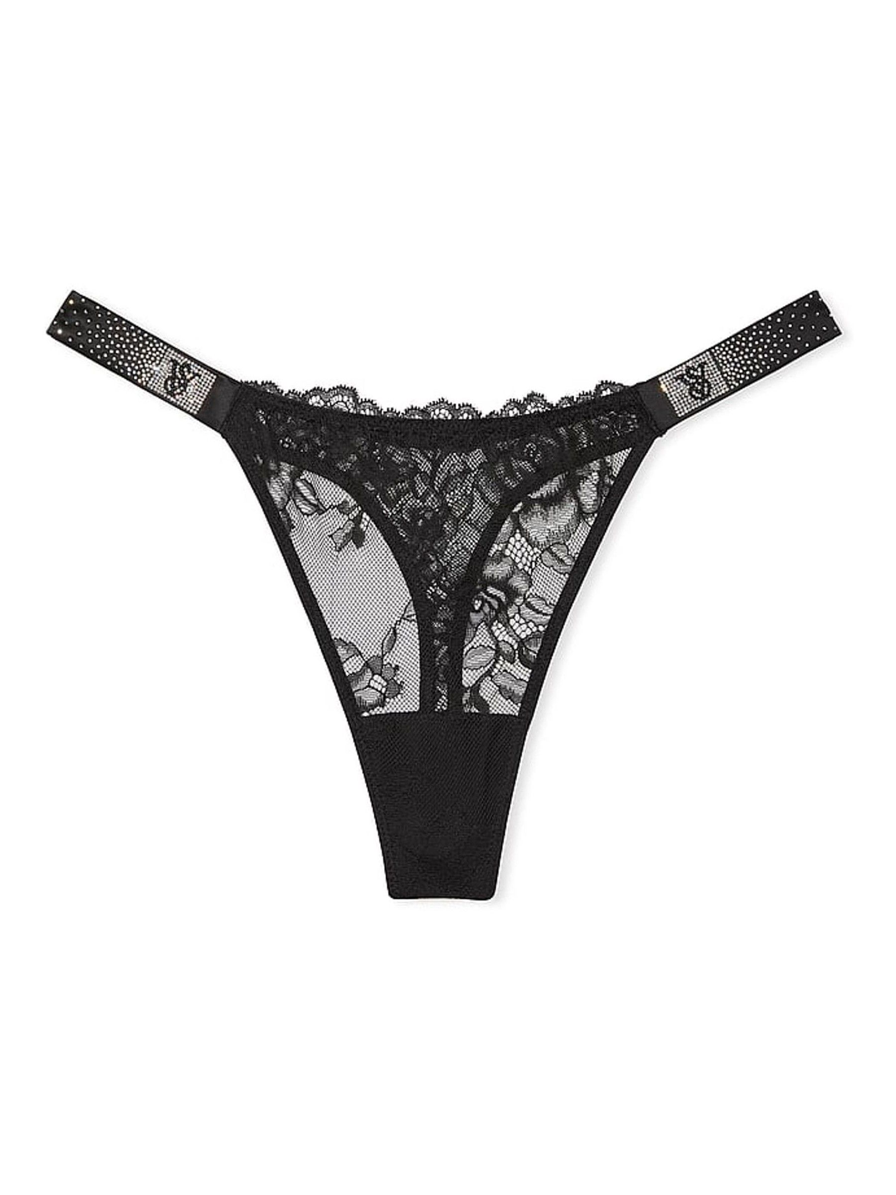 Black Thong Scattered Shine Strap Lace Knickers - Image 2 of 2