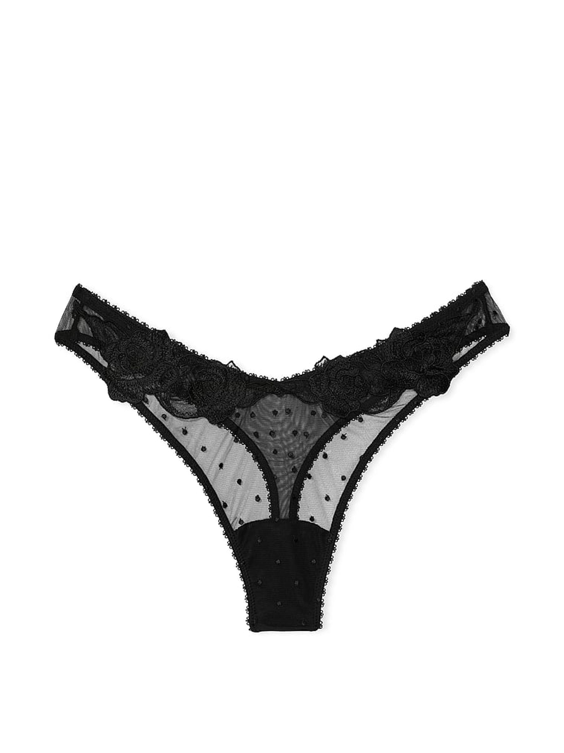 Black Thong Sheer Rose Knickers - Image 3 of 3