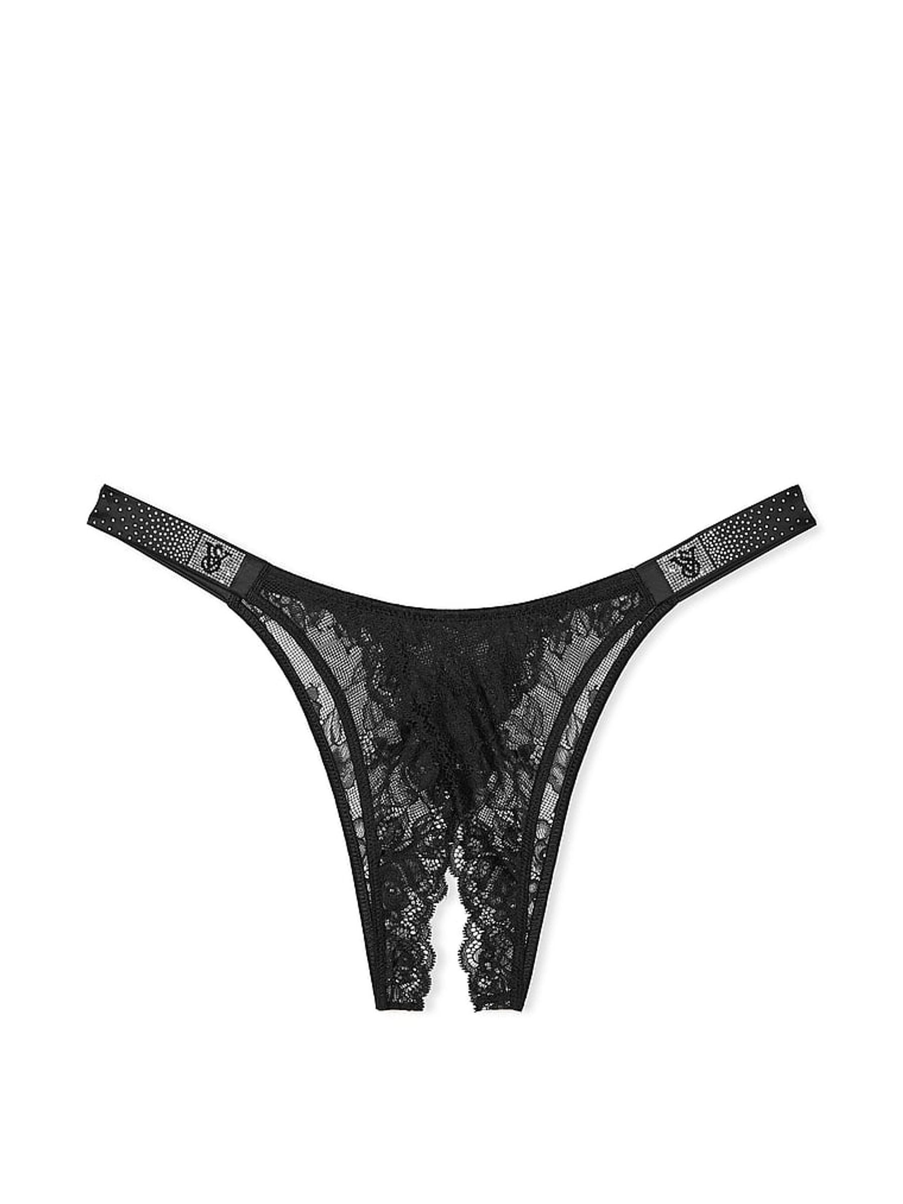 Black Brazilian Scattered Shine Strap Crotchless Lace Knickers - Image 3 of 3