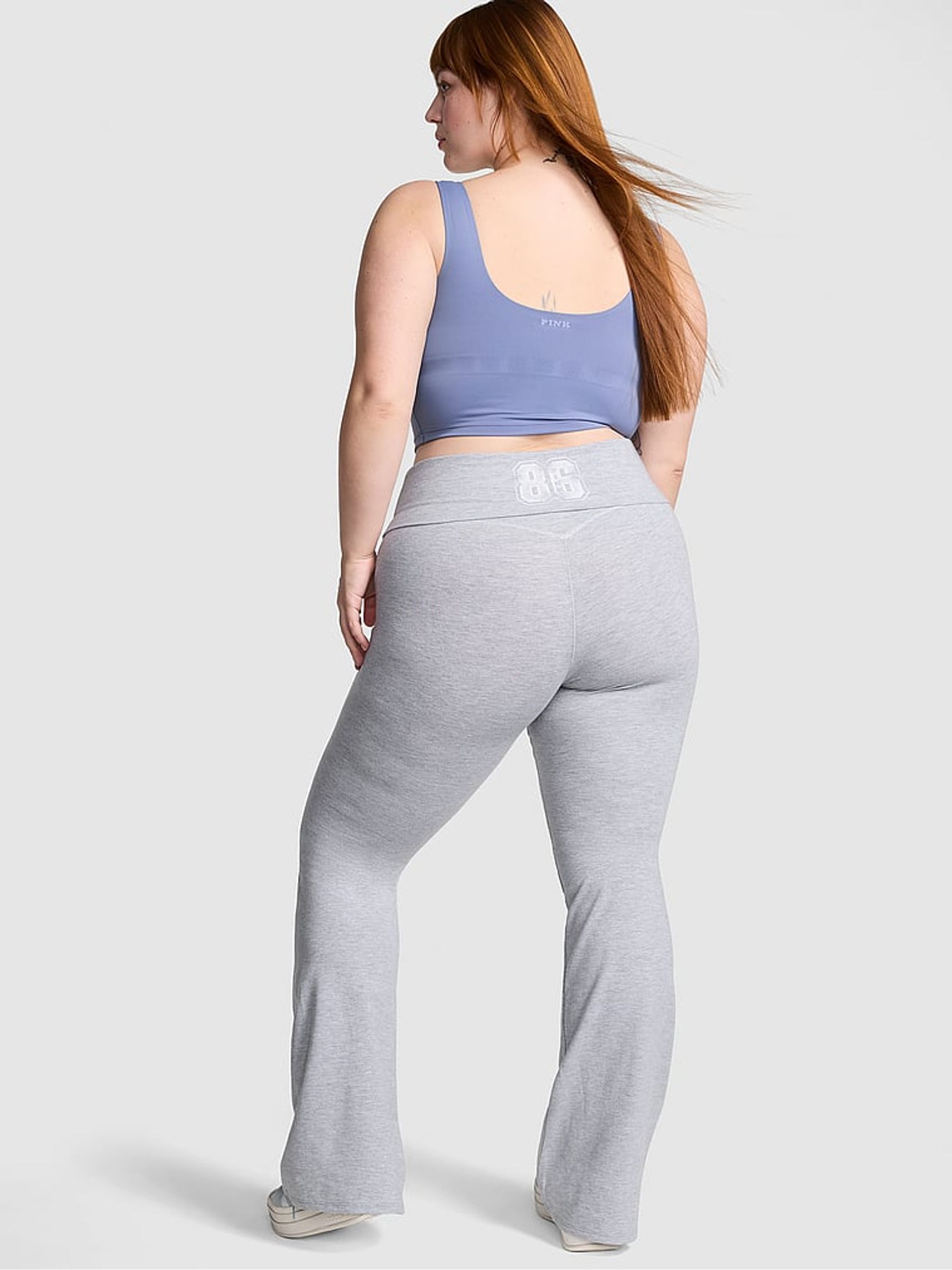 Medium Heather Grey Cotton Foldover Flare Leggings - Image 2 of 3