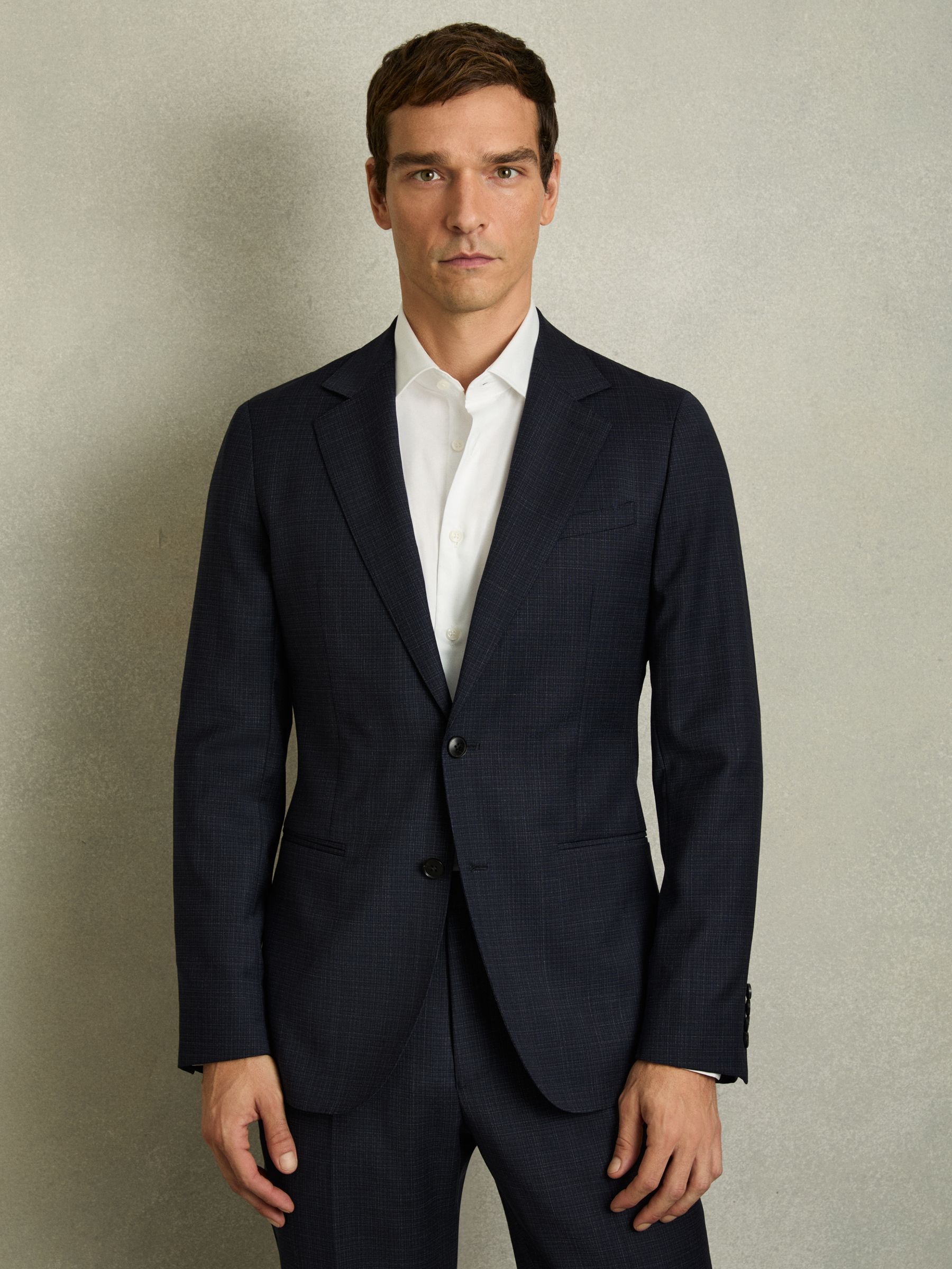 Slim-Fit Single-Breasted Textured Wool-Blend Suit Blazer in Navy - Image 1 of 9