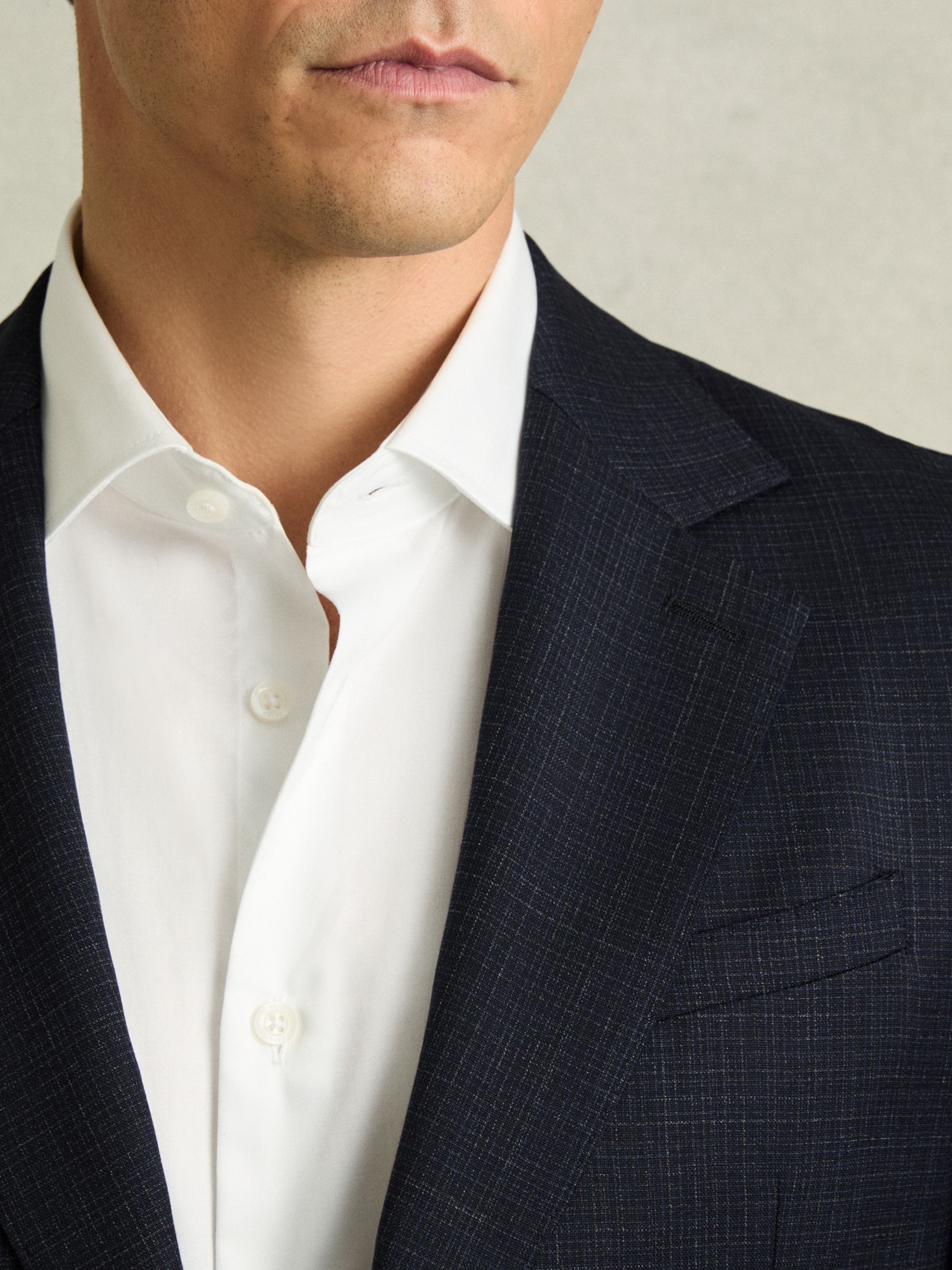 Slim-Fit Single-Breasted Textured Wool-Blend Suit Blazer in Navy - image 5
