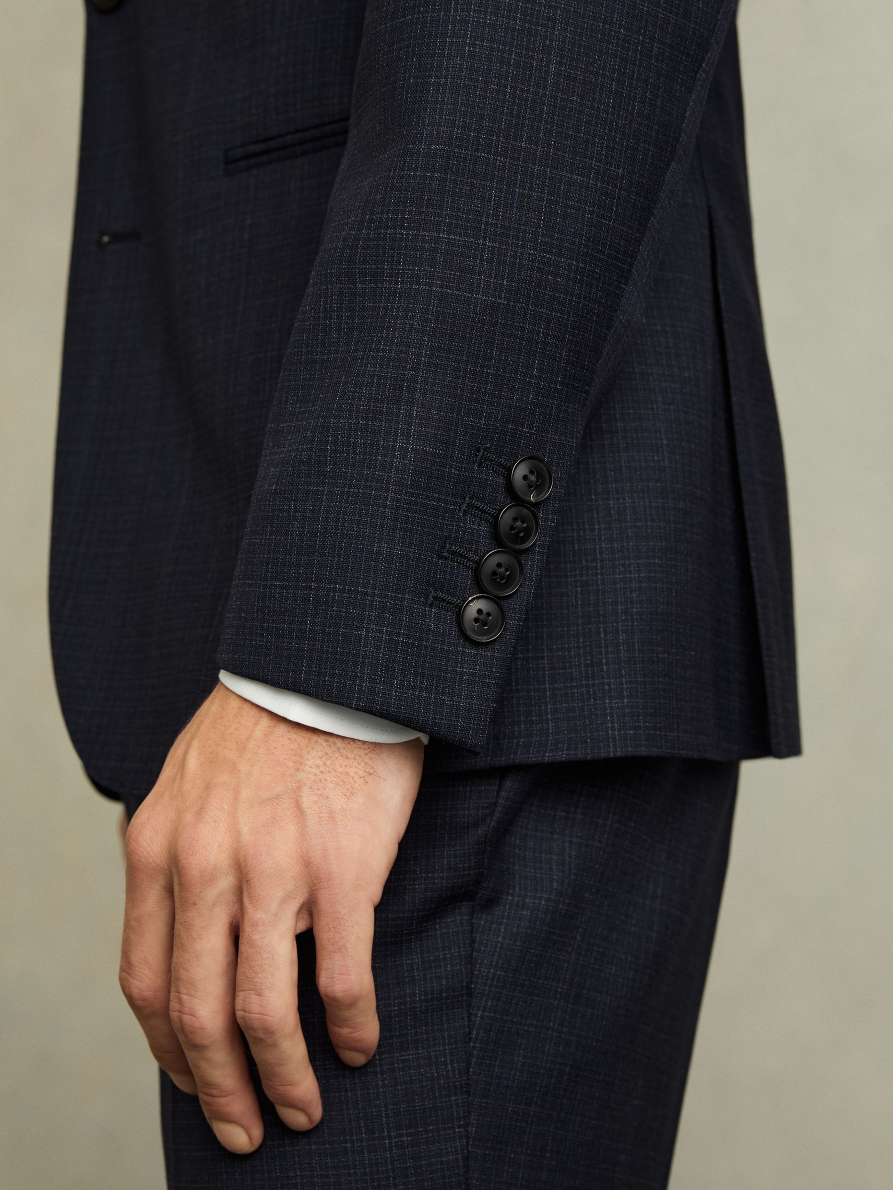 Slim-Fit Single-Breasted Textured Wool-Blend Suit Blazer in Navy - Image 6 of 9