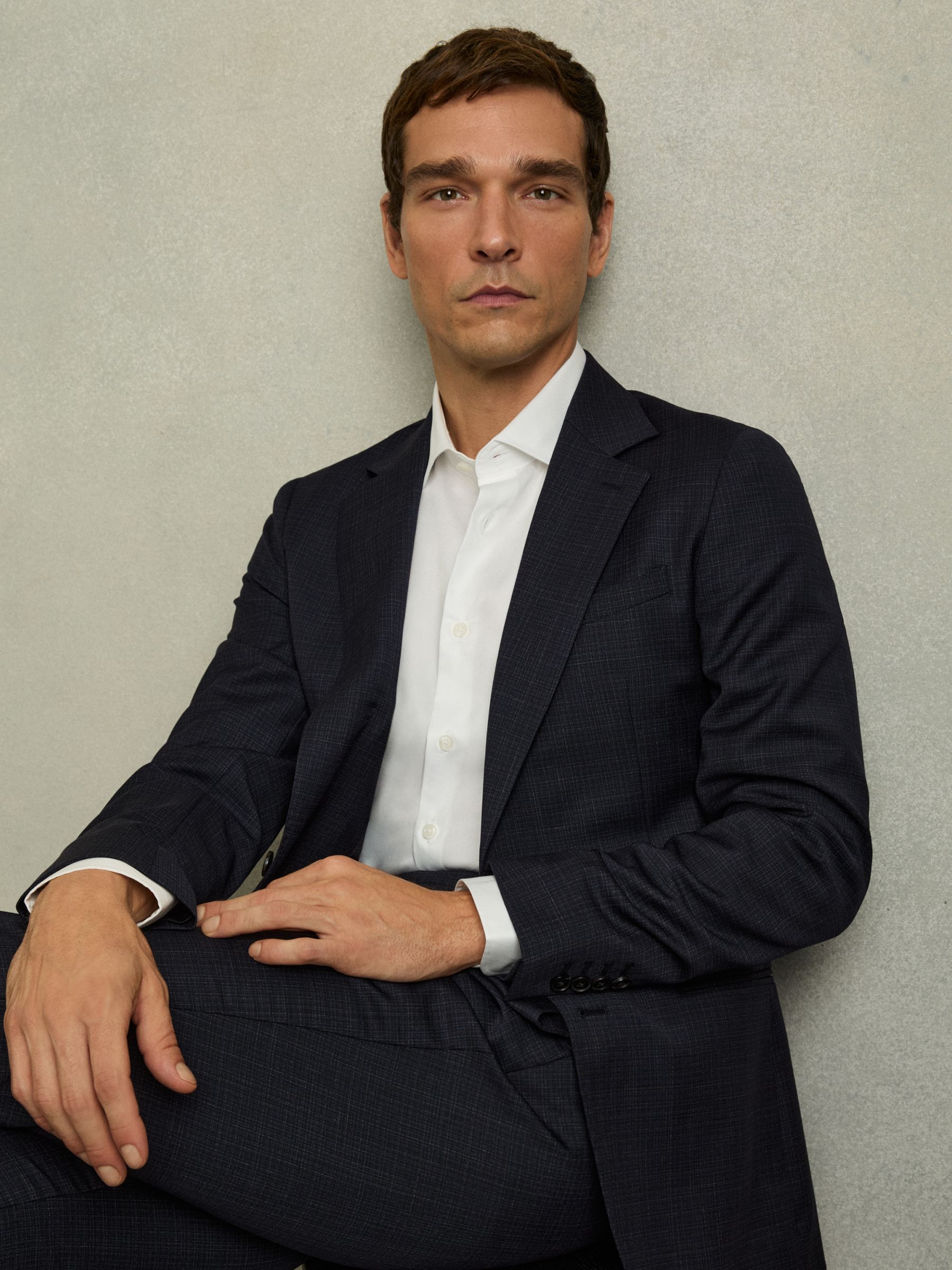 Slim-Fit Single-Breasted Textured Wool-Blend Suit Blazer in Navy - Image 8 of 9