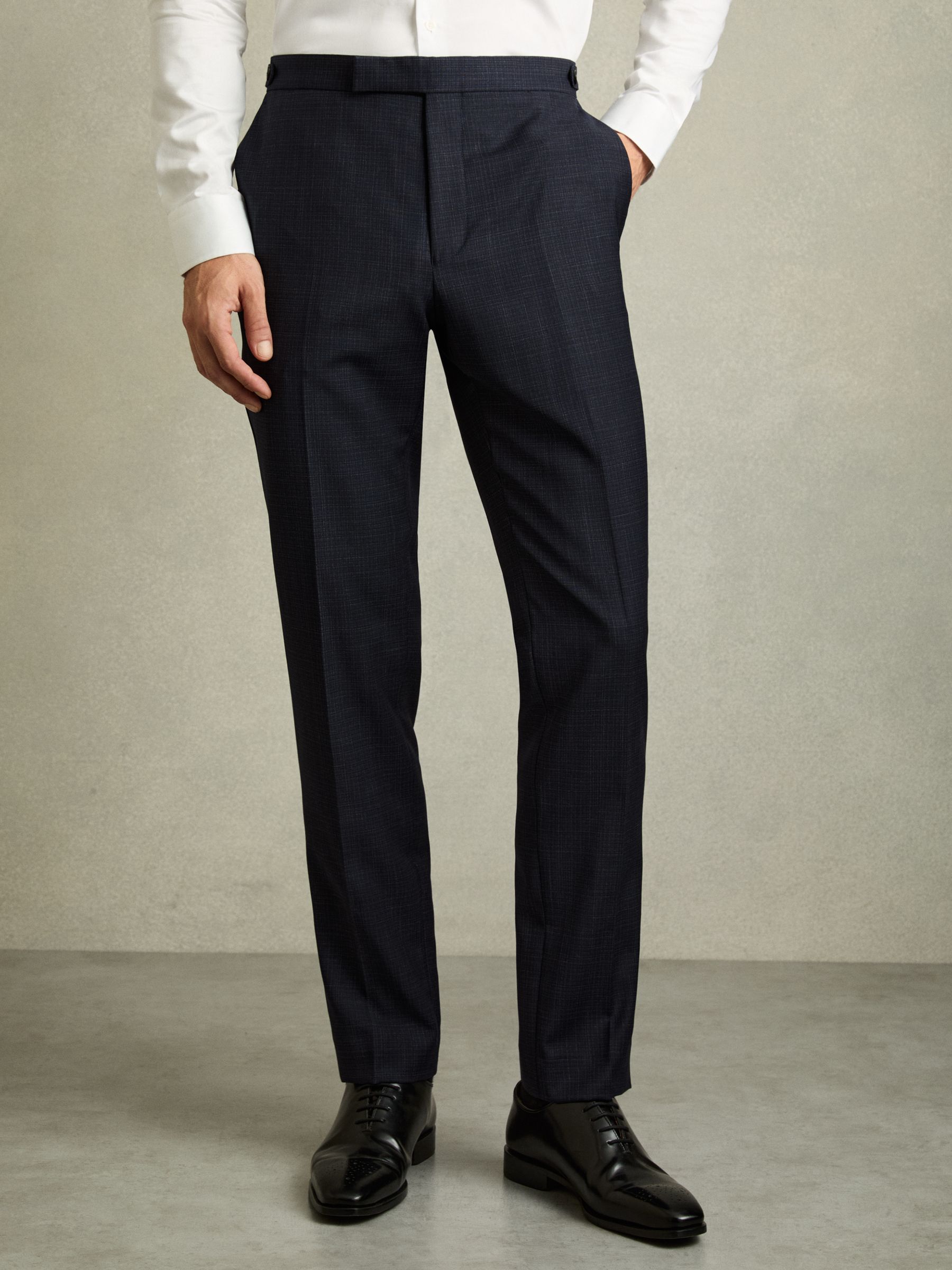 Slim-Fit Wool-Blend Textured Tailored Trousers in Navy - image 3