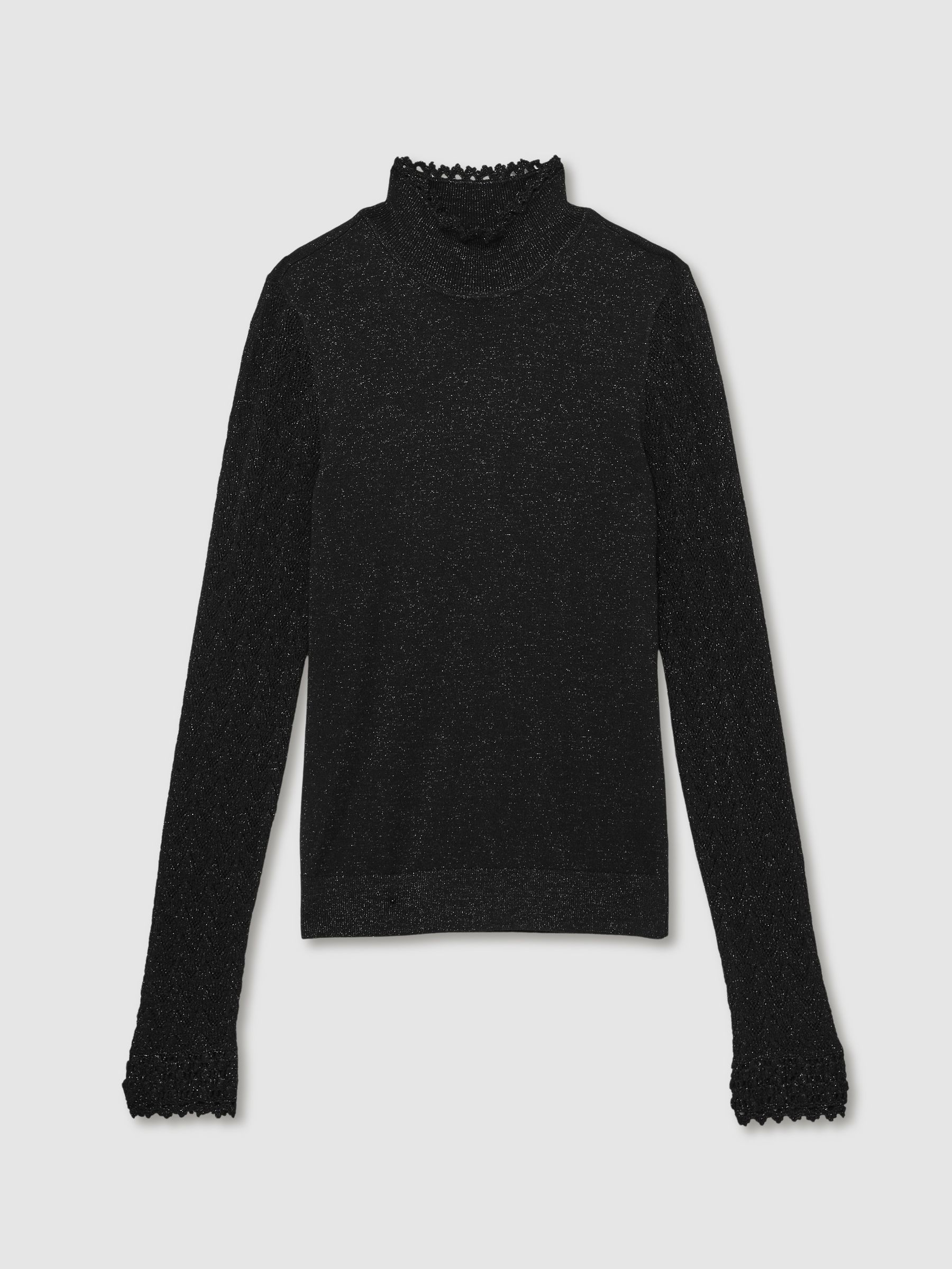 Paige Metallic Thread Pointelle Stitch Top in Black - Image 2 of 6