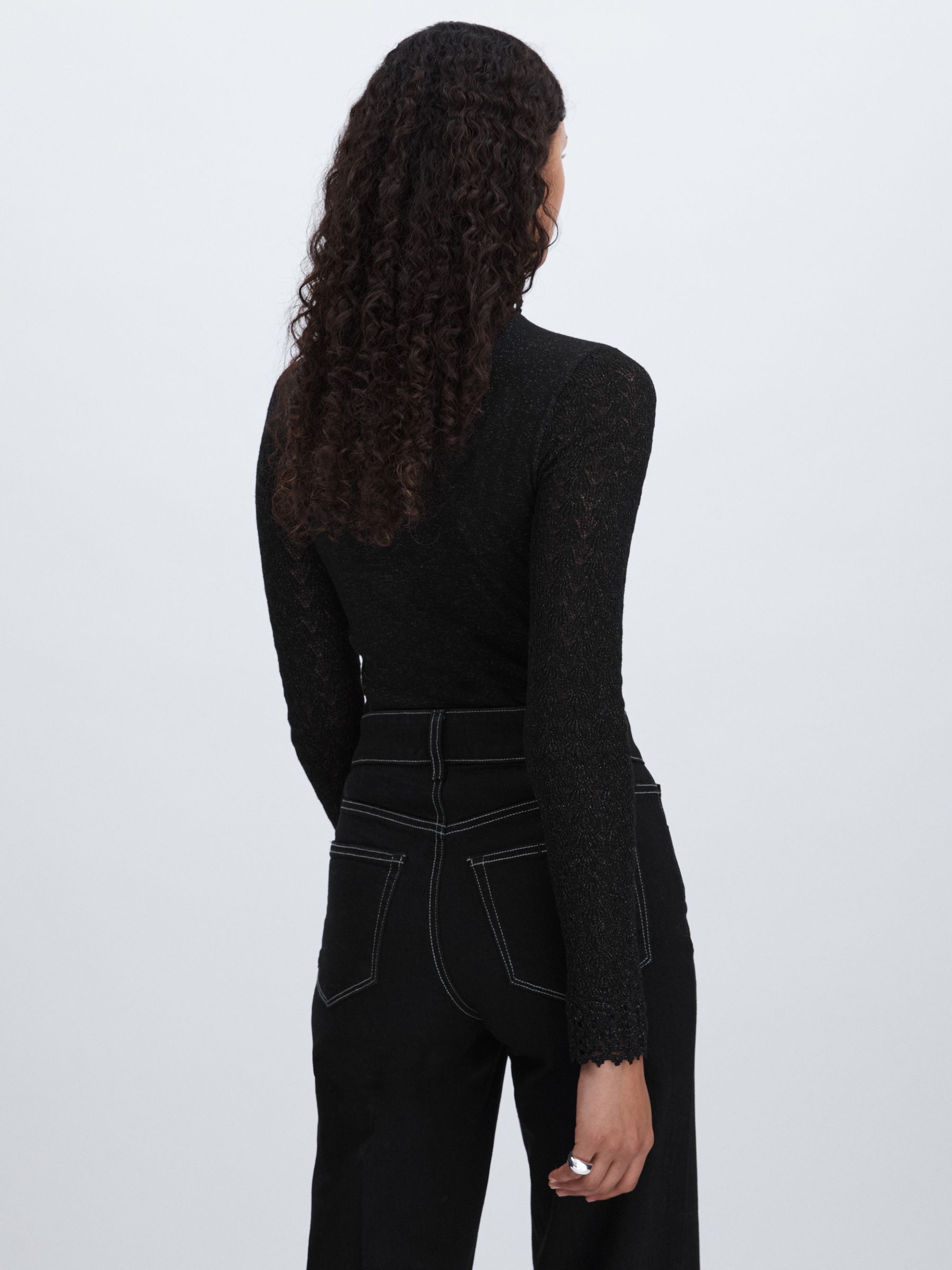 Paige Metallic Thread Pointelle Stitch Top in Black - Image 5 of 6